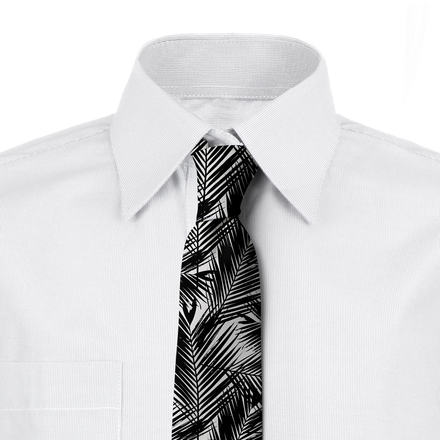 Ambesonne Men's Necktie - Stylish Fan Palm Leaves Design, 3.7