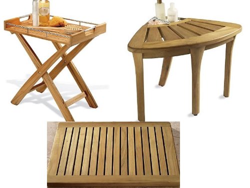 Premium Grade A Teak 3-Piece Accessory Set - Corner Stool, Butler Tray & Floor Mat | Elegant Home Decor for Living Room, Patio & Outdoor Entertaining #WHAX3PC1