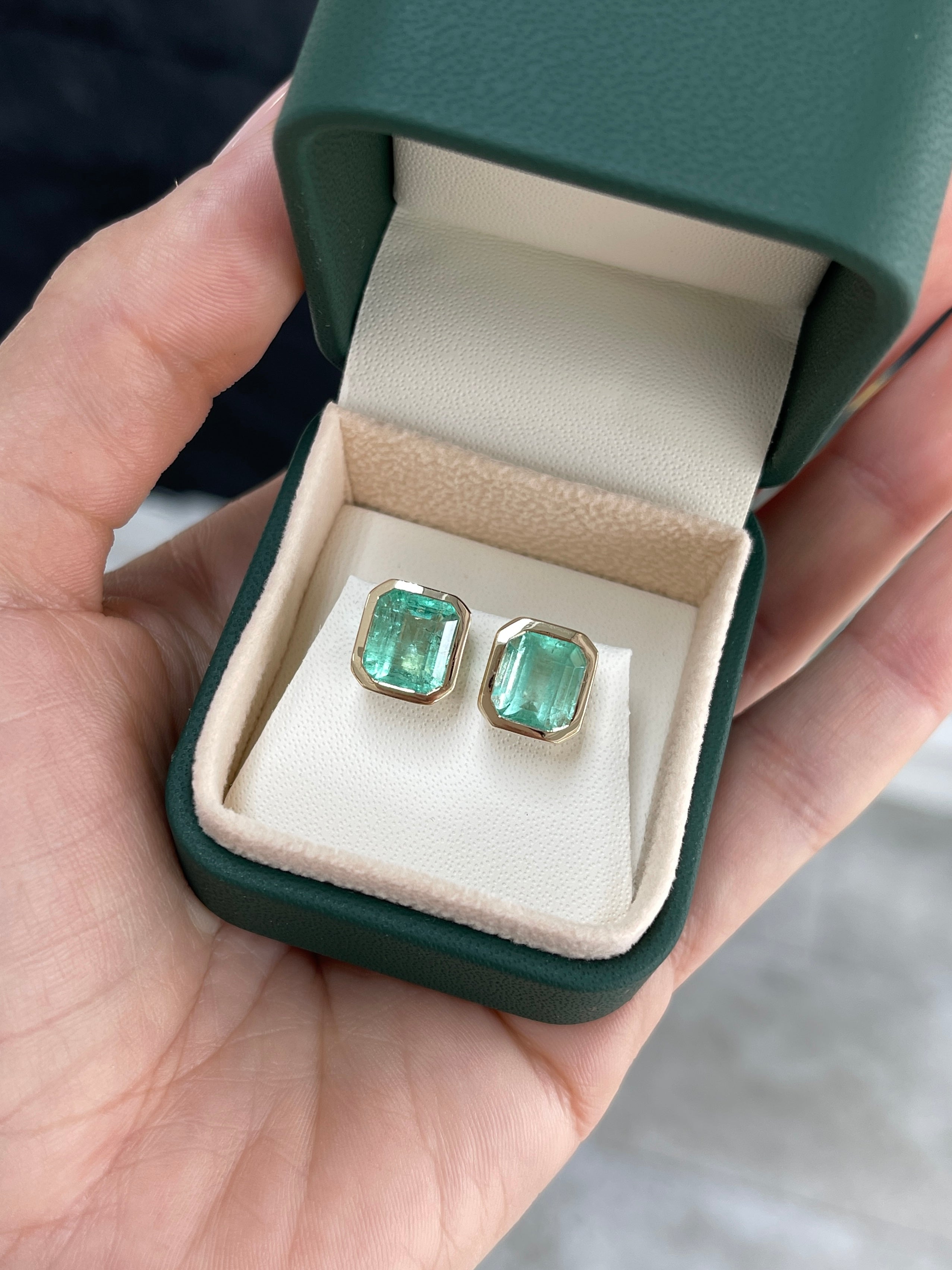 6.80tcw Bezel Set Natural Colombian Emerald Stud Earrings for Women – Elegant Green Gemstone Jewelry for Parties, Weddings & Special Occasions