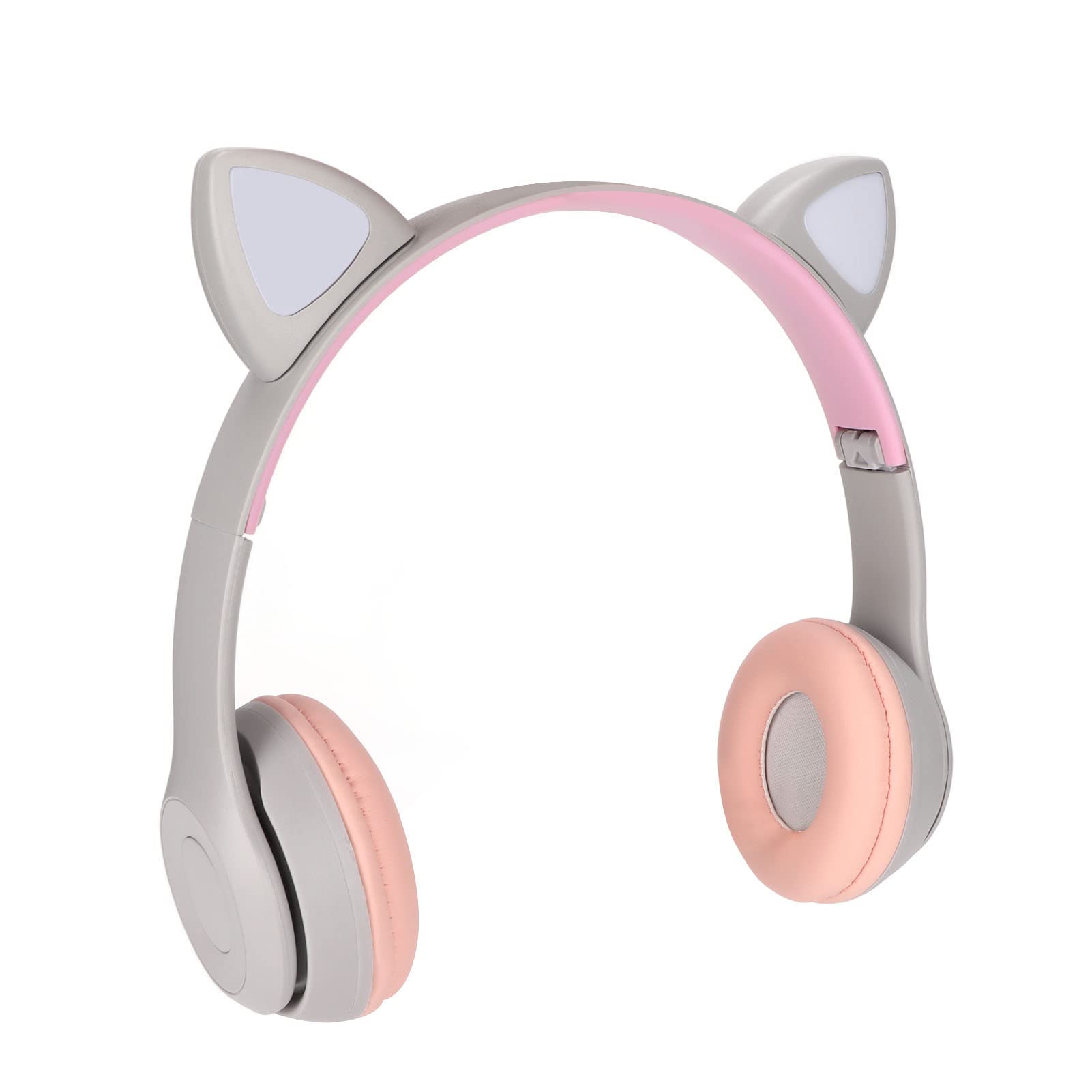 Kadimendium Cat Ear Headphones with LED Color Lights - Wireless Noise Cancelling Over-Ear Headset with Plug-in Card for Home, Gaming & Music Listening