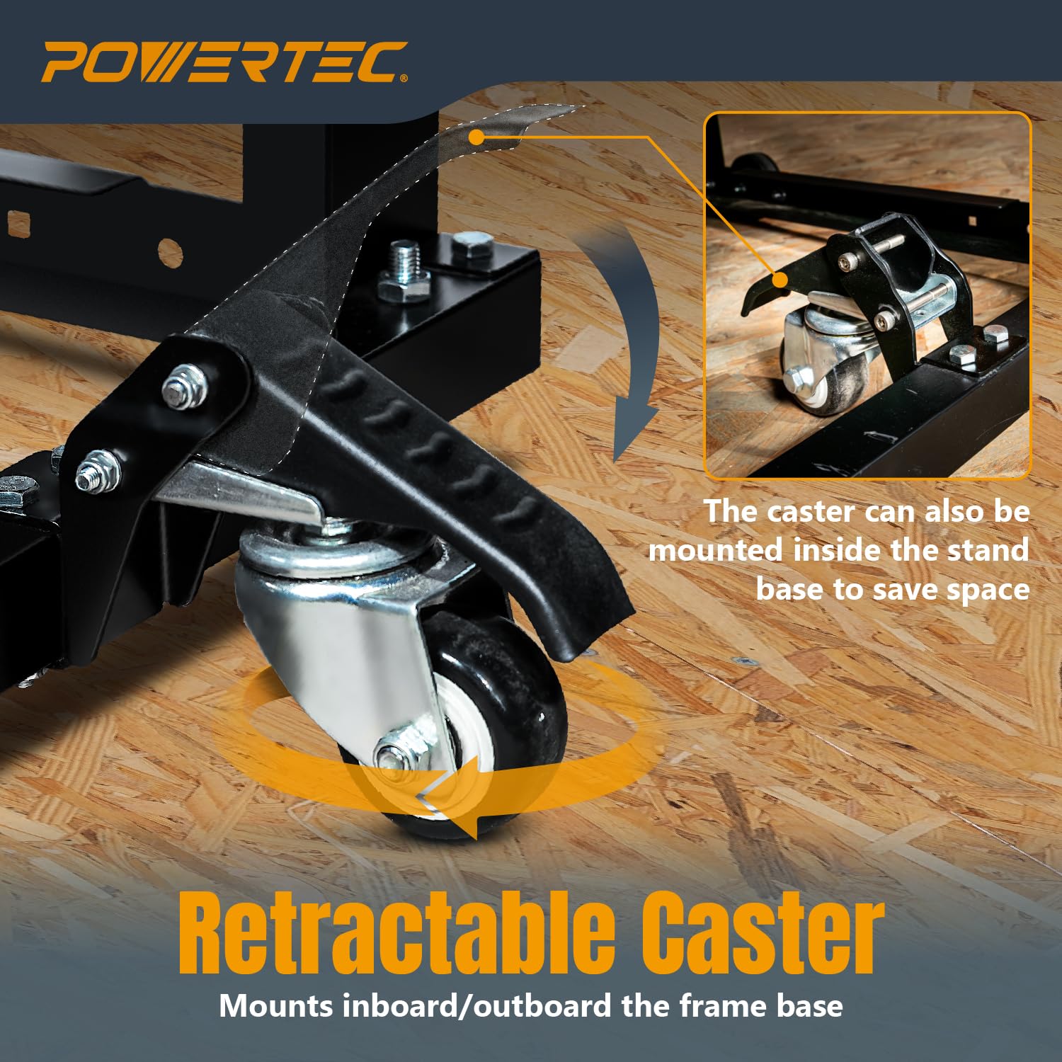 POWERTEC Heavy-Duty Mobile Tool Stand with Locking Wheels & Durable Melamine MDF Top - Universal Workbench for Miter Saws, Drill Presses, Belt Sanders, Bench Grinders - Perfect for Garage Workshops & DIY Projects (Model UT1008) Orange