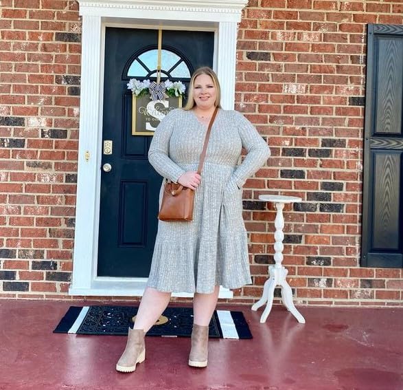 **Plus Size Dresses for Women - CARCOS Curvy Crew Neck & V-Neck Long Sleeve Knee-Length Dress with Pockets (XL-5XL) | Fall Winter Fashion for Work, Church & Casual Outings**