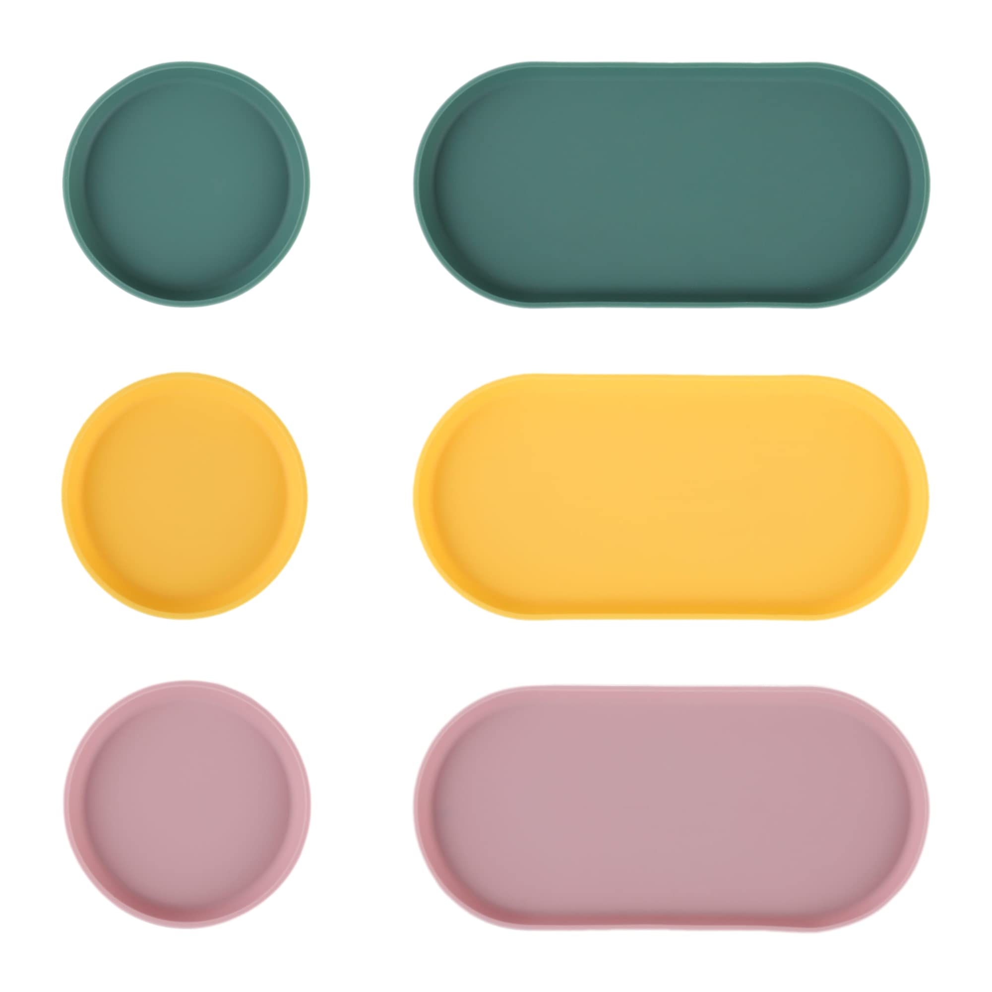 Blue Ginkgo Mini Silicone Trays Set of 6 - Non-Slip Bathroom Organizer, Kitchen Countertop Storage, Desk & Vanity Tray for Jewelry, Makeup, Cosmetics - Easy Clean, Stackable (Green, Yellow, Pink) - Perfect for Small Item Organization in Home & Office