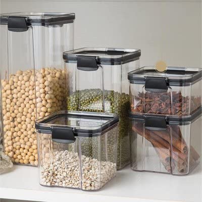 5-Pack Airtight Food Storage Containers Set with Lids - BPA Free Plastic Kitchen Canisters for Cereal, Flour, Sugar & Dry Food - Pantry Organization, Dishwasher Safe (Black) - Perfect for Meal Prep, Baking & Kitchen Storage
