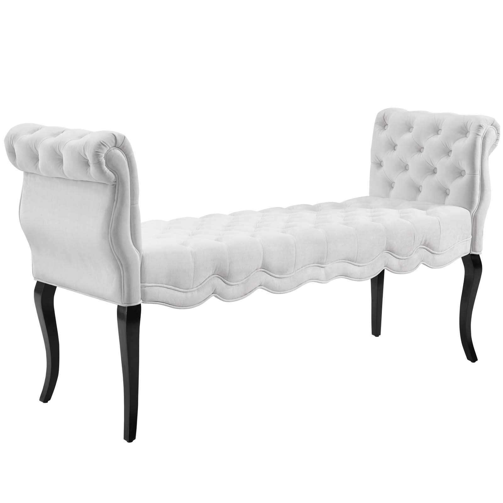 Modway Adelia Chesterfield Style Performance Velvet Entryway Bench - White Velvet Upholstered Sofa Bench for Hallway, Living Room & Bedroom Decor