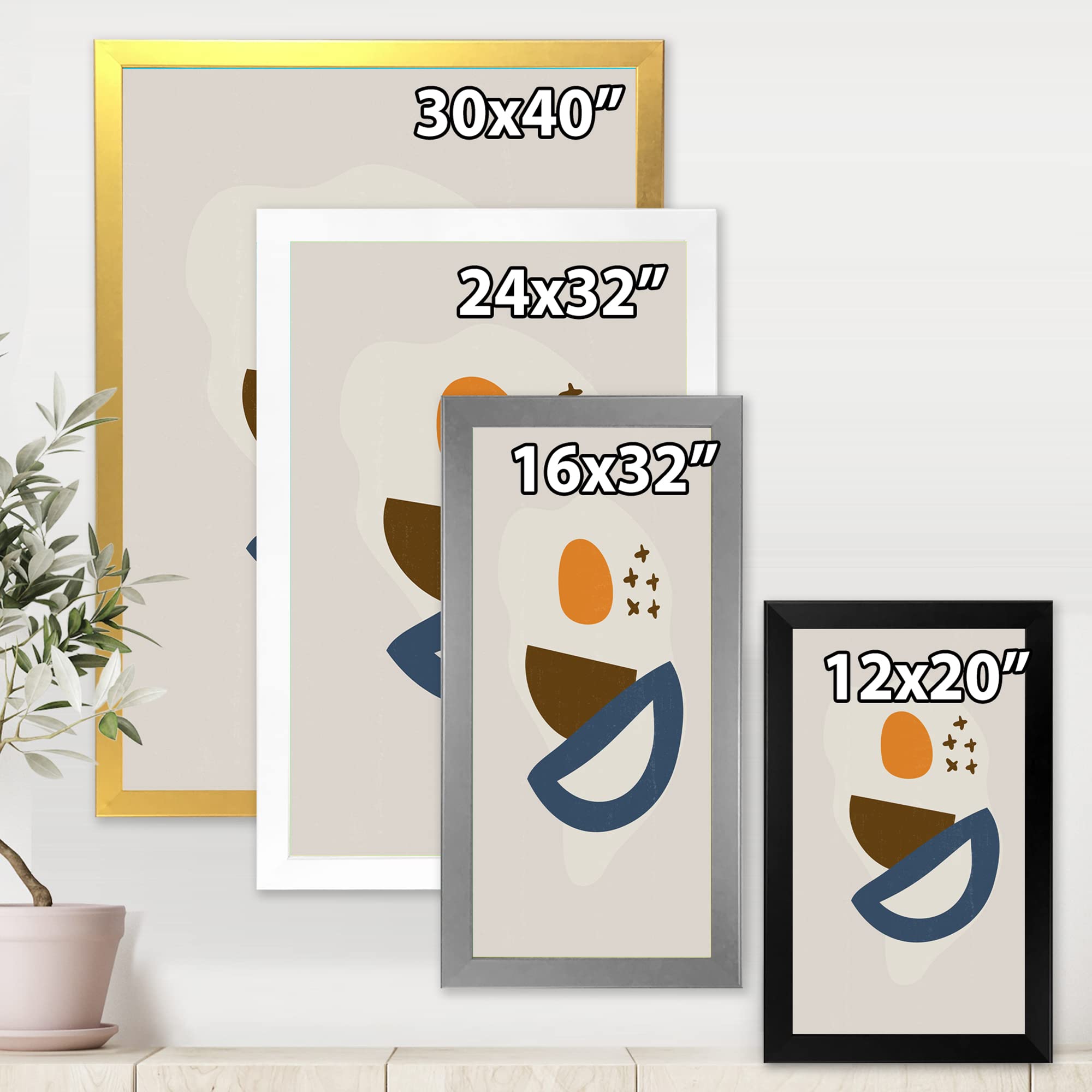 Abstract Sun Moon Geometric Print Framed Wall Art - Modern Home Decor for Living Room, Bedroom & Office | DesignQ
