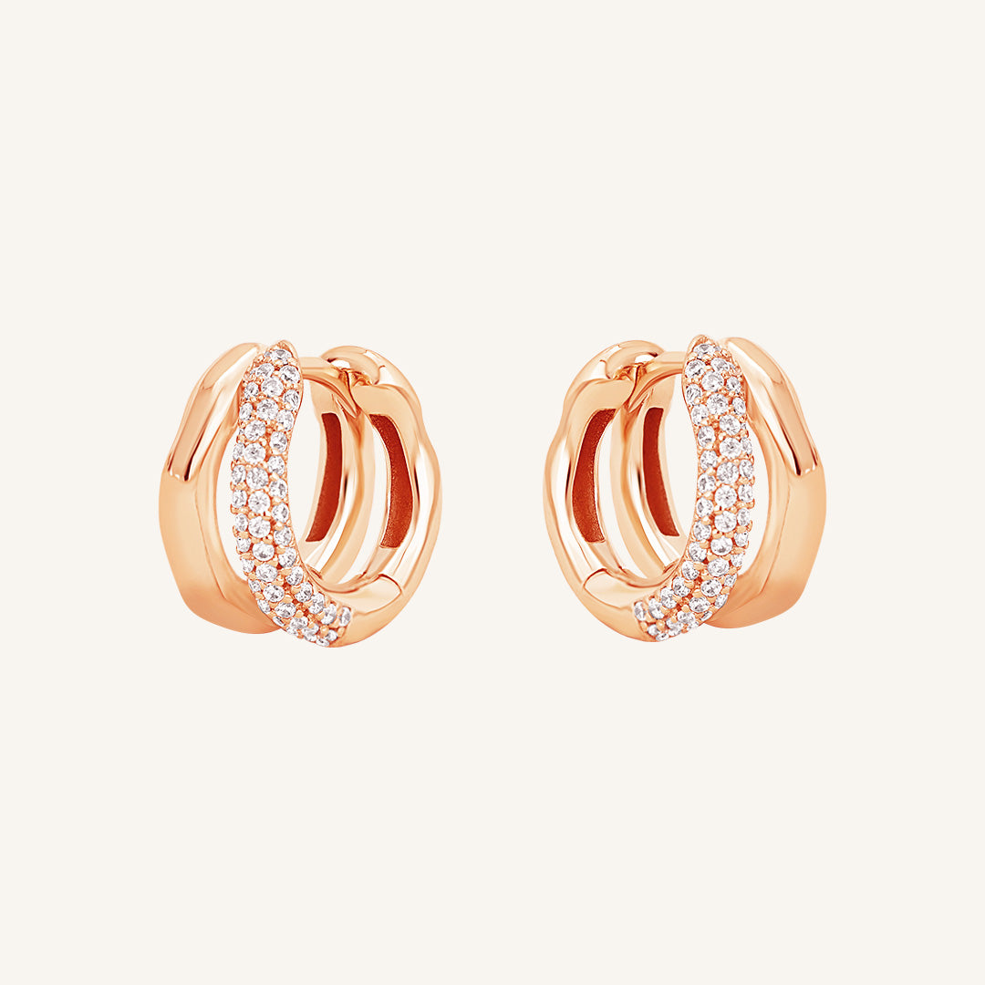 Monroe Pavé Double Huggie Hoop Earrings - Sparkling CZ Studs for Women, Perfect for Parties & Date Nights