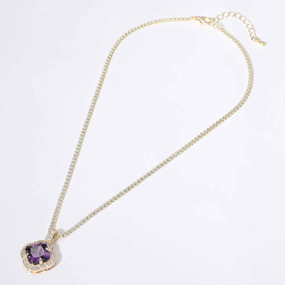 14K Gold Plated Quatrefoil Cubic Zirconia Purple Pendant Necklace for Women - Elegant Jewelry Gift for Birthday, Anniversary & Special Occasions