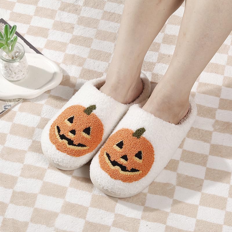 Ghostface Slippers - Halloween Pumpkin Slippers for Women & Men - Soft Plush Memory Foam Indoor House Slippers - Cozy Cloud Slip-On Slippers for Home, Lounge & Movie Nights