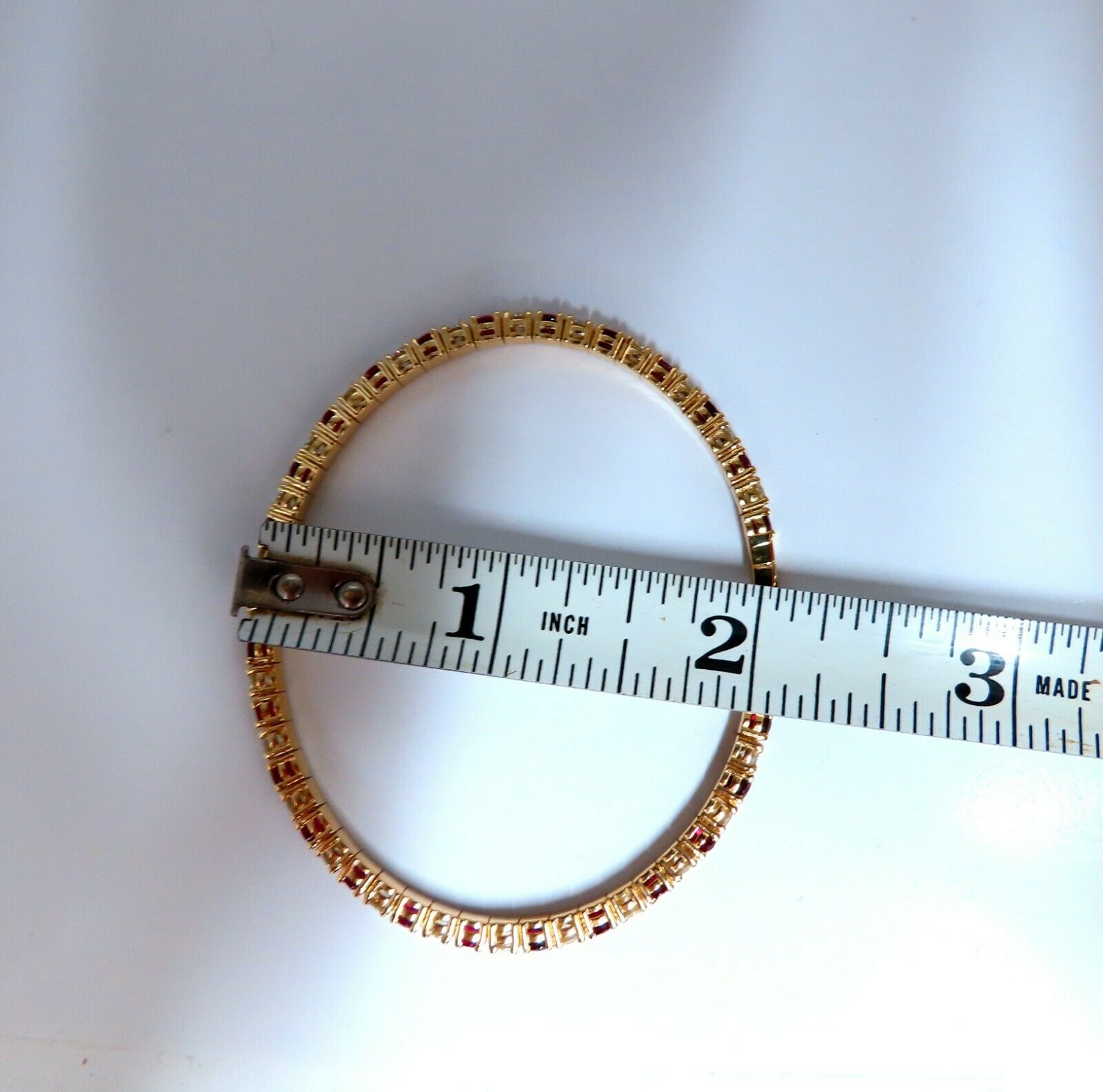 7.80ct Natural Round Cut Ruby & Diamond Bangle Bracelet in 14K Gold - Flexible Design for Women, Perfect for Weddings, Anniversaries & Special Occasions