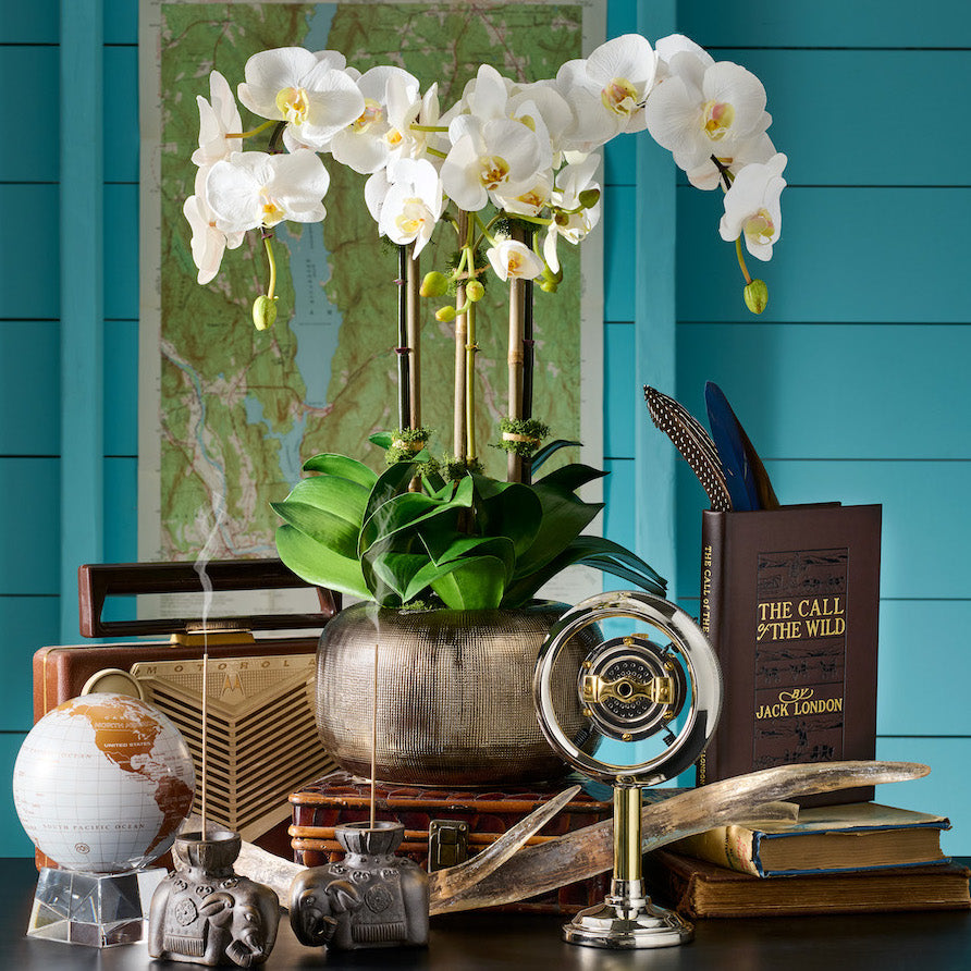 Serenity Orchid in Metallic Pot - Elegant Home & Office Decor for Living Room, Bedroom, or Gift
