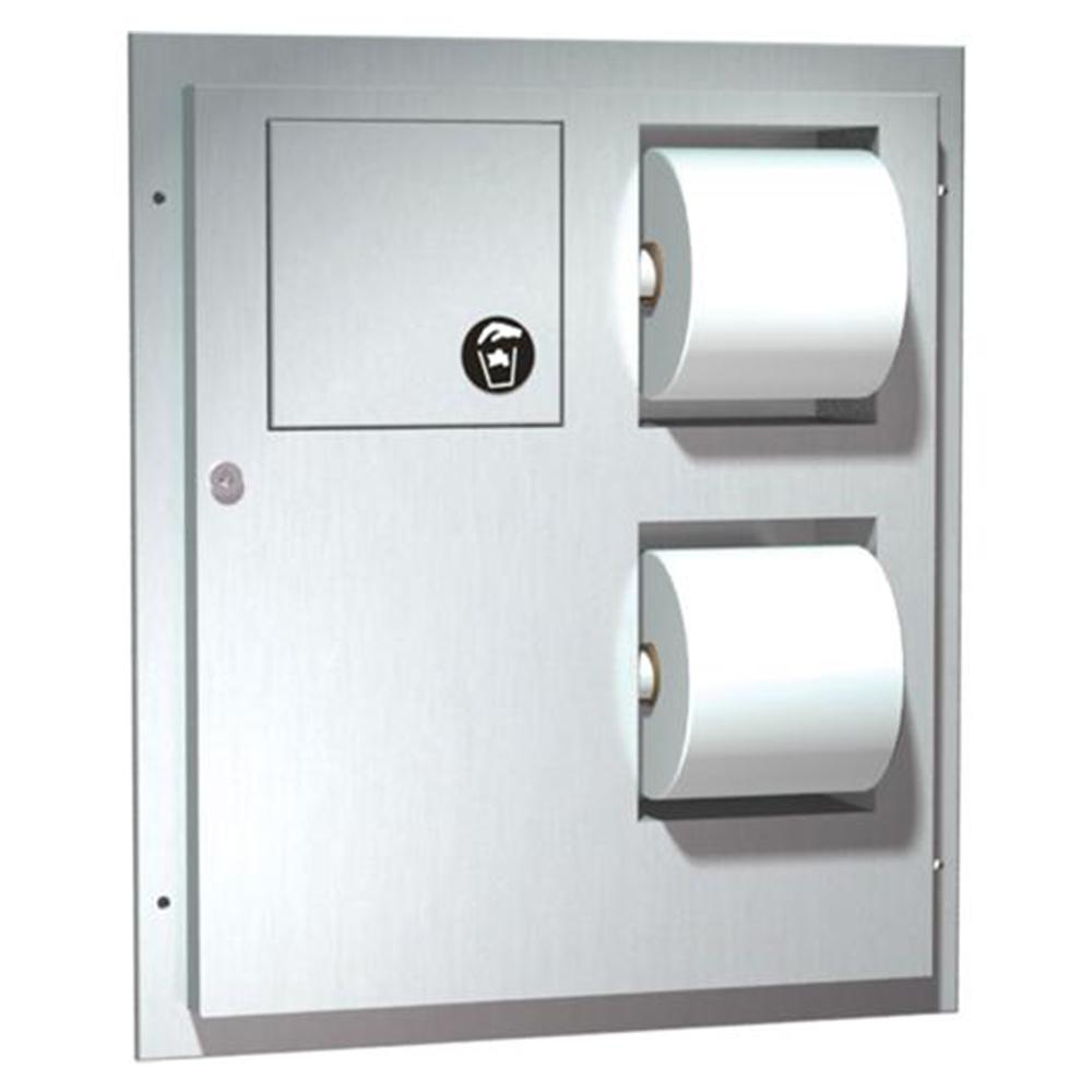 ASI 4823 Recessed Toilet Paper Dispenser with Sanitary Napkin Disposal - Satin Finish for Bathroom & Commercial Restroom Hygiene