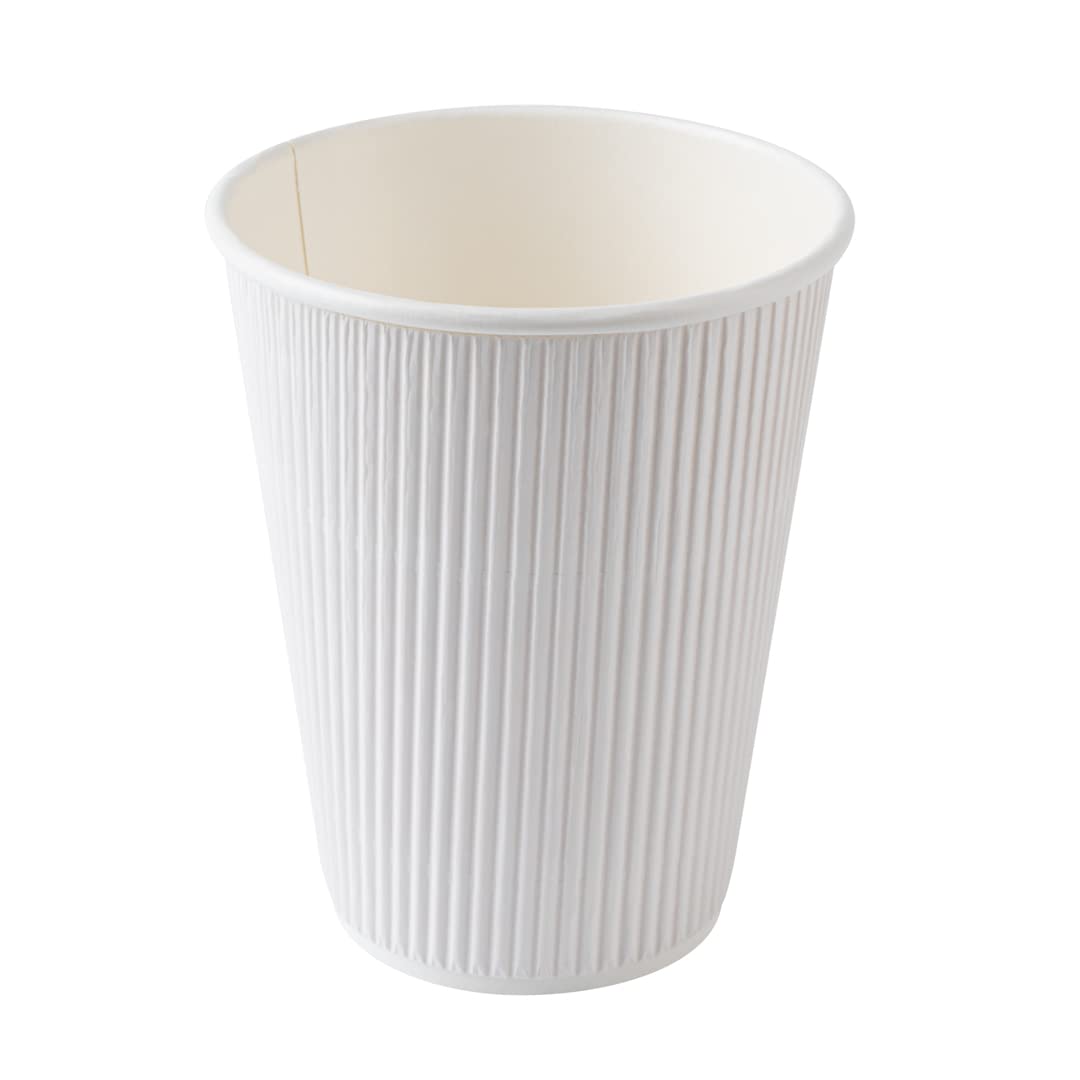 Restaurantware 12oz Insulated Coffee Cups with Lids - 200 Count White Disposable Paper Hot Cups, Leakproof & Non-Slip Design for Coffee, Tea, Hot Chocolate & Lattes - Perfect for Cafes, Offices & Catering Events