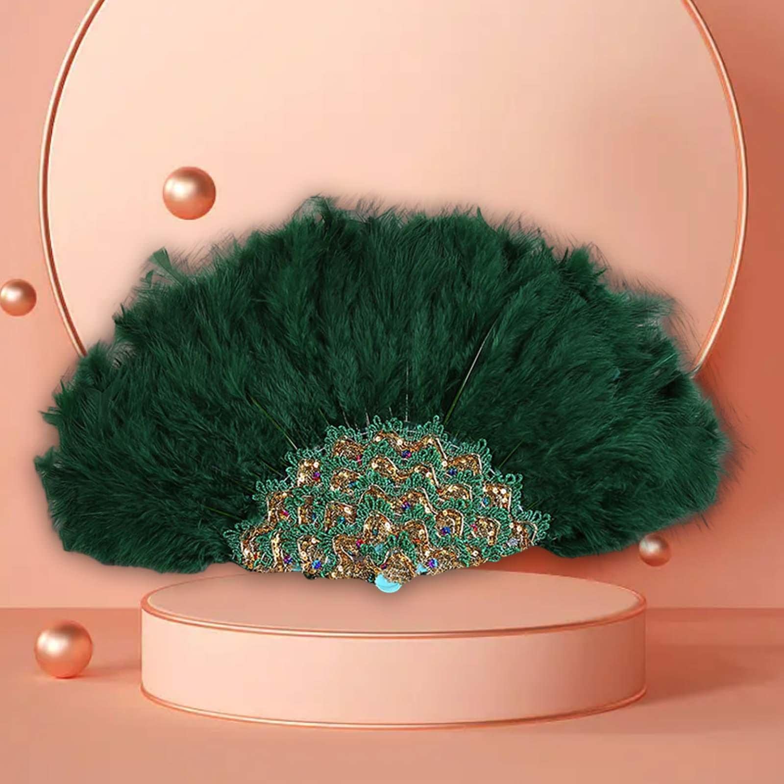 Elegant Handheld Fan for Weddings, Parties & Special Events - Portable Green Folding Fan for Outdoor Ceremonies, Bridal Showers & Summer Cooling