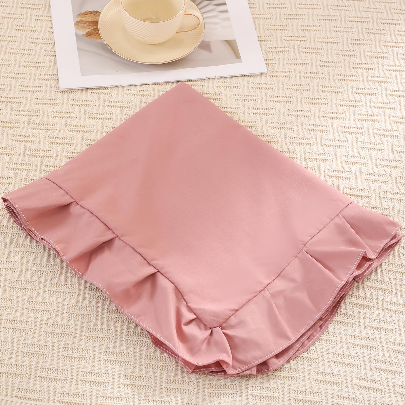 Pink Mocha Pillow Shams - Soft Ruffled Standard Pillowcase Set of 2 (Queen 20x30 Inches) - Shabby Chic Bedding, Solid Pink Pillow Covers for Cozy Bedroom Decor & Guest Room Styling