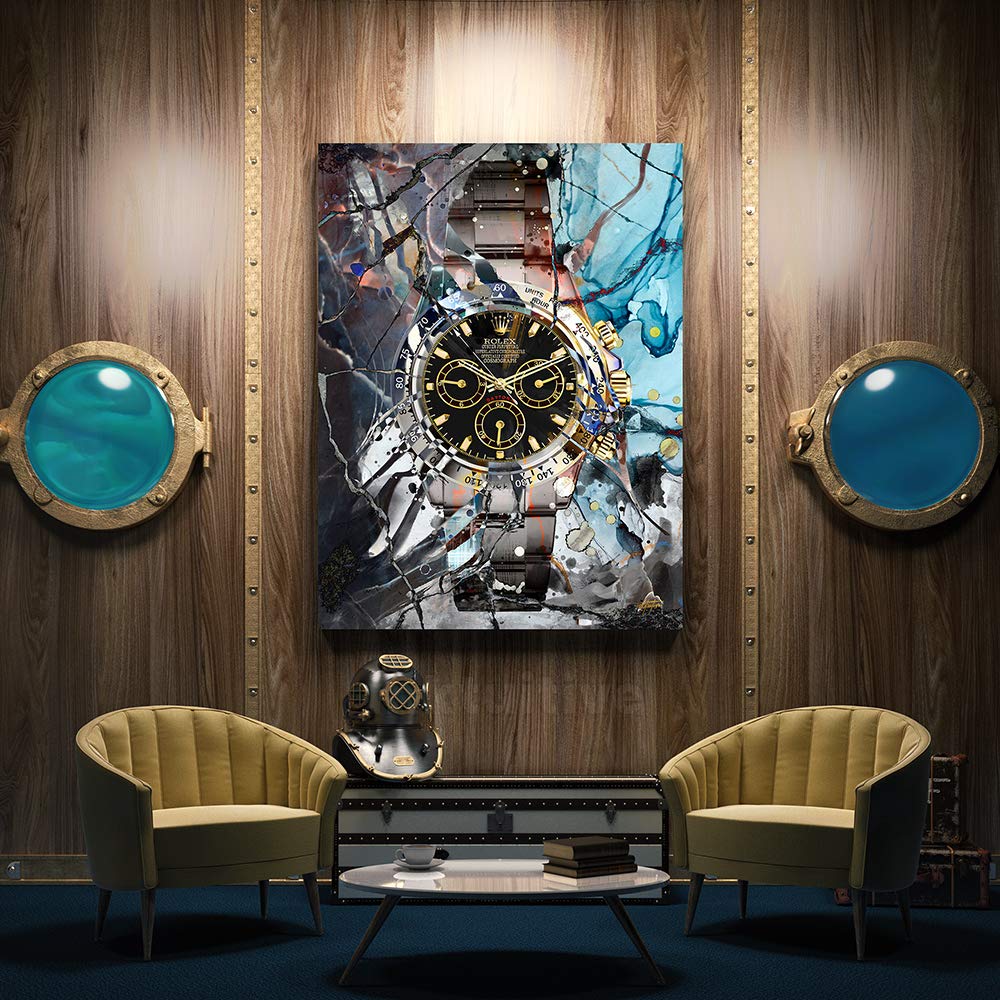 Inktuitive 'Oyster Time' Motivational Wall Art Canvas - Luxury Rolex Watch Inspirational Poster for Home & Office Decor (40x30 Inches, Black Frame) - Perfect for Living Room, Bedroom, Study or Office Wall Decoration
