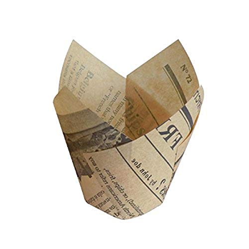 PacknWood Tulip Newspaper Print Paper Baking Cups - 1.25 oz Capacity, 1.1