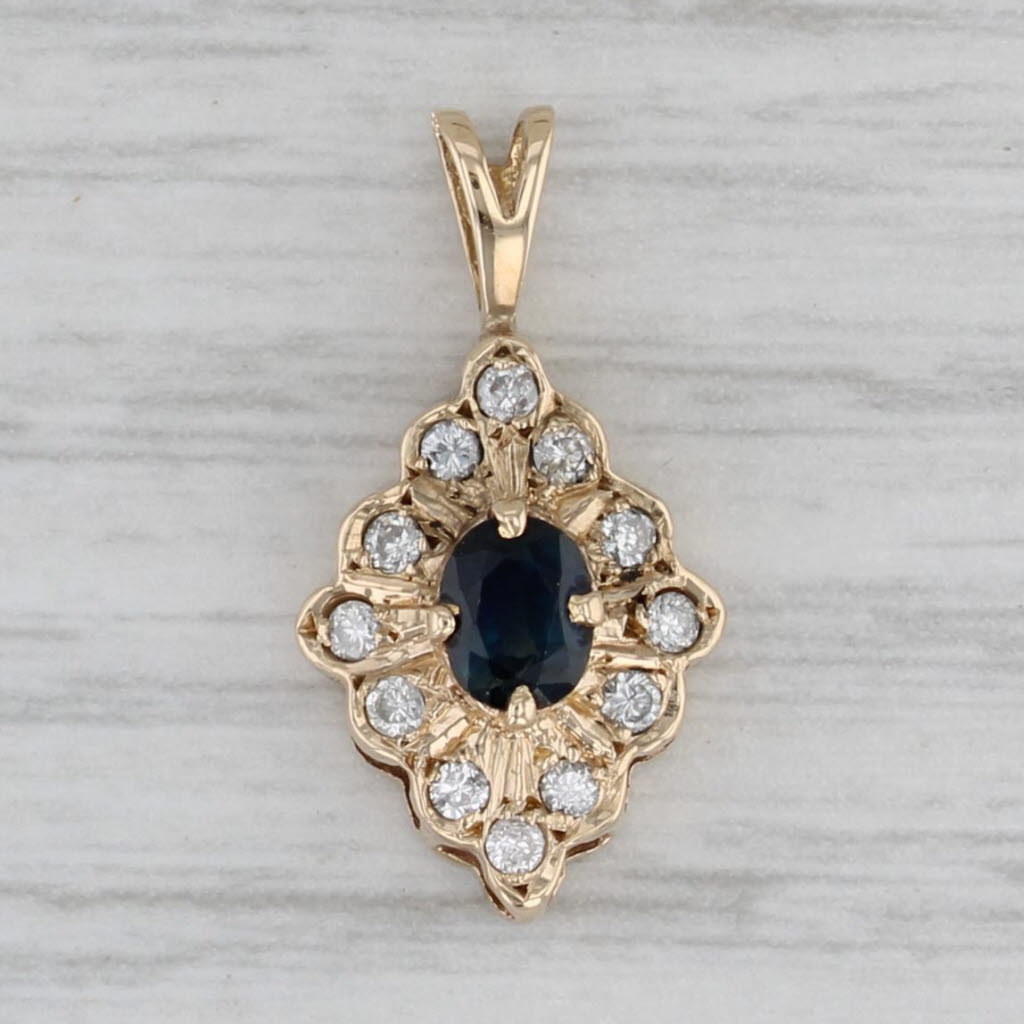 0.48ctw Oval Blue Sapphire & Diamond Halo Pendant in 14k Yellow Gold | Elegant Jewelry Gift for Women | Perfect for Anniversaries, Birthdays & Special Occasions