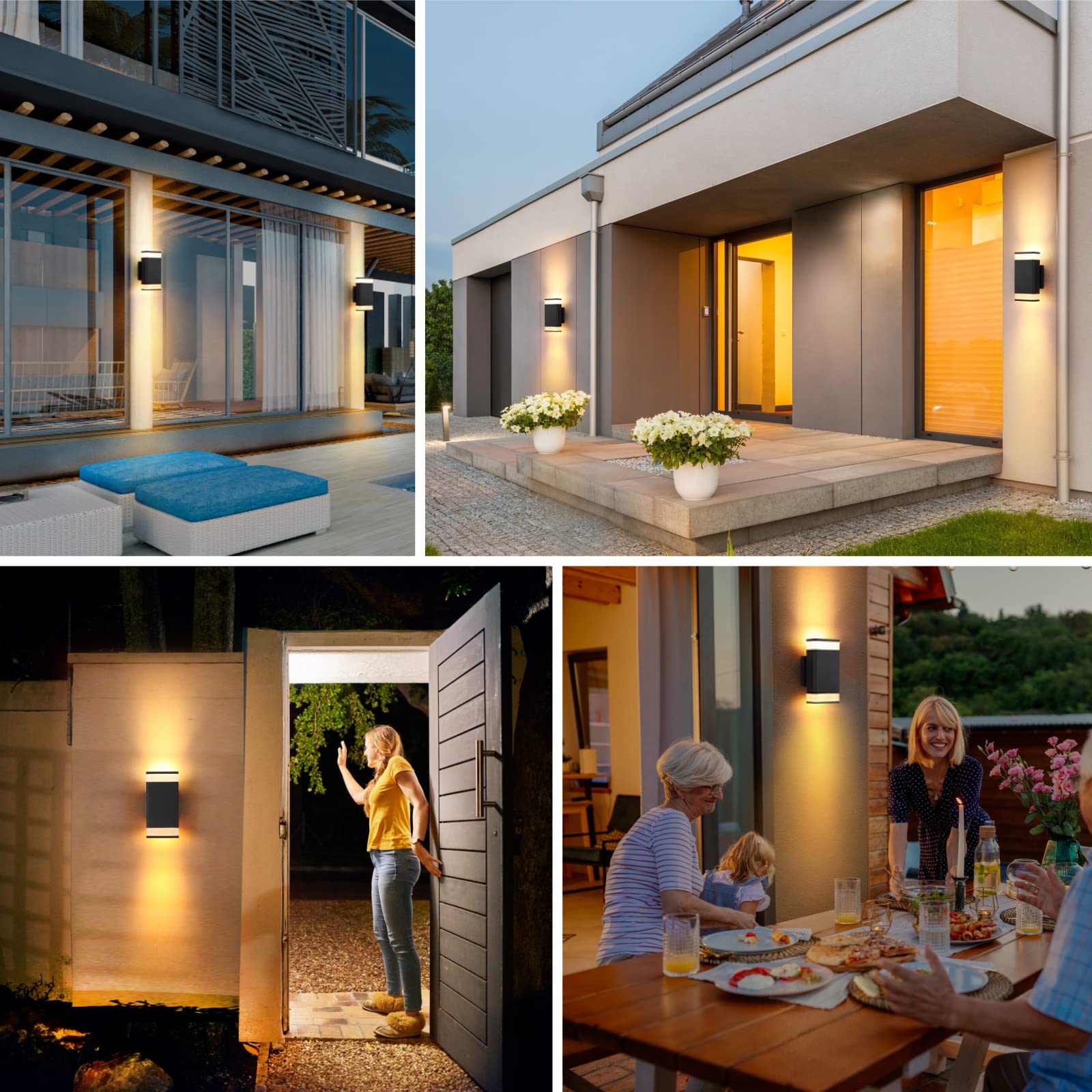 Modern 10W 2700K LED Up Down Outdoor Wall Sconce Lights - 2 Pack Aluminum Exterior Light Fixtures for House, Porch, Patio, Garage - Energy Efficient Weatherproof Lighting for Home & Garden Decor