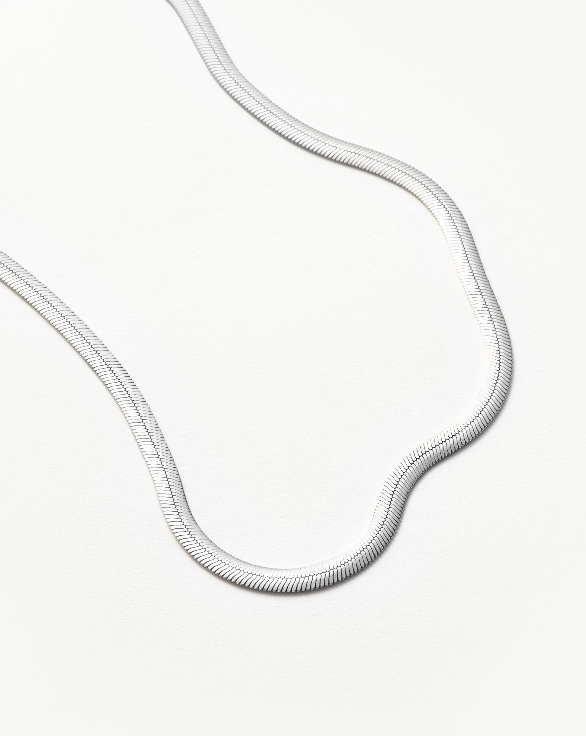 Flat Snake Chain Necklace - Rhodium Plated Recycled Sterling Silver Jewelry for Women | Elegant Layering Necklace for Everyday Wear & Special Occasions