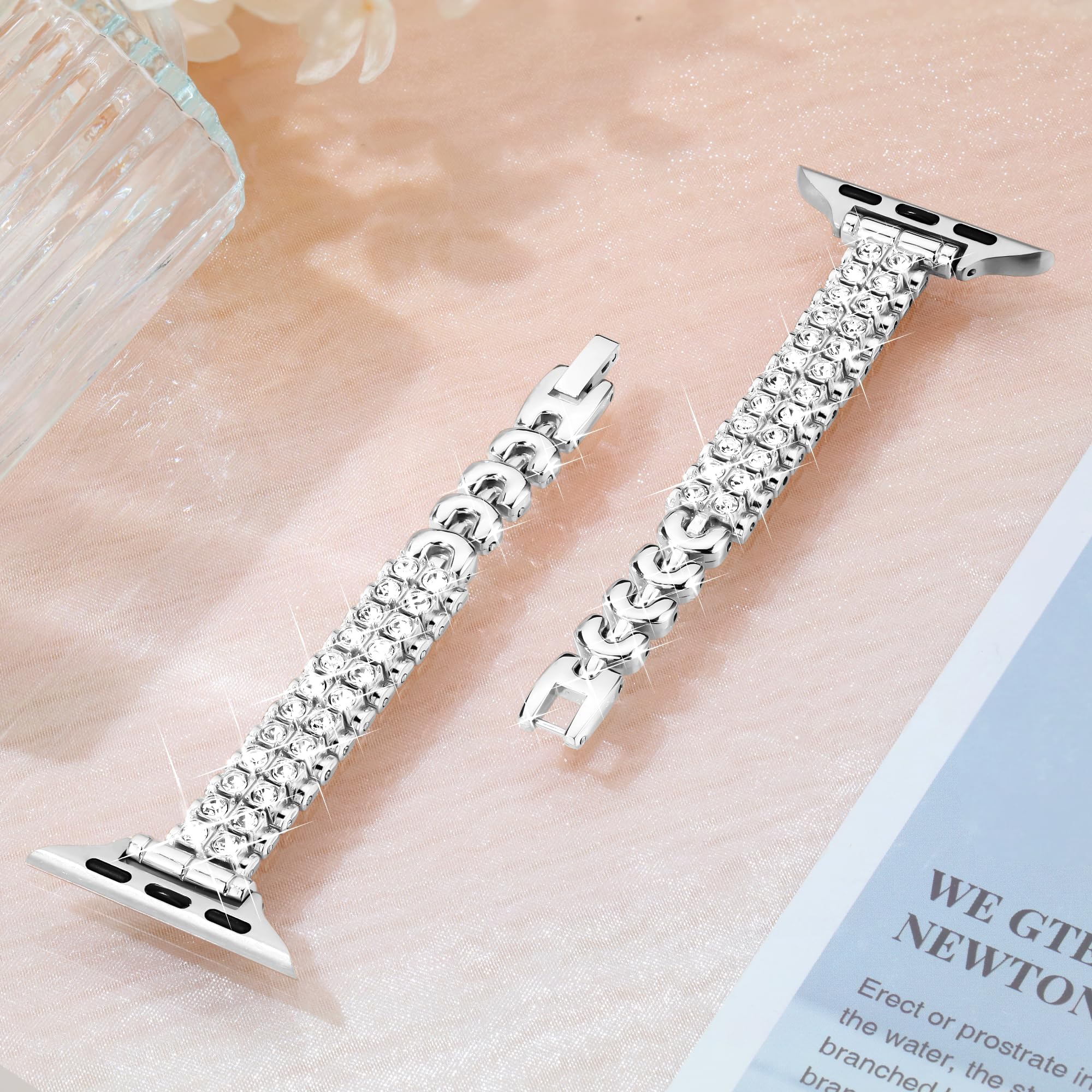Sparkling Diamond Metal Apple Watch Band for Women - Slim Bling Strap Compatible with iWatch Ultra 2/1, Series 10/9/8/7/6/5/4/3/2/1 SE (38mm-49mm) - Perfect for Workouts, Parties & Everyday Fashion
