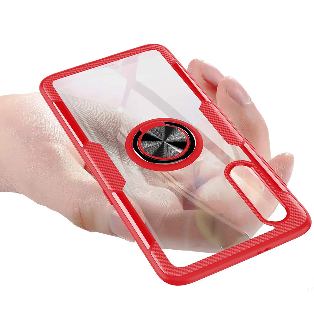 Xiaomi 9 Phone Case with Tempered Glass Screen Protector - Slim Hard Clear Cover & Magnetic Stand Ring Holder - Durable Protective Case for Xiaomi Mi 9 (Red) - Perfect for Work, Travel and Everyday Use