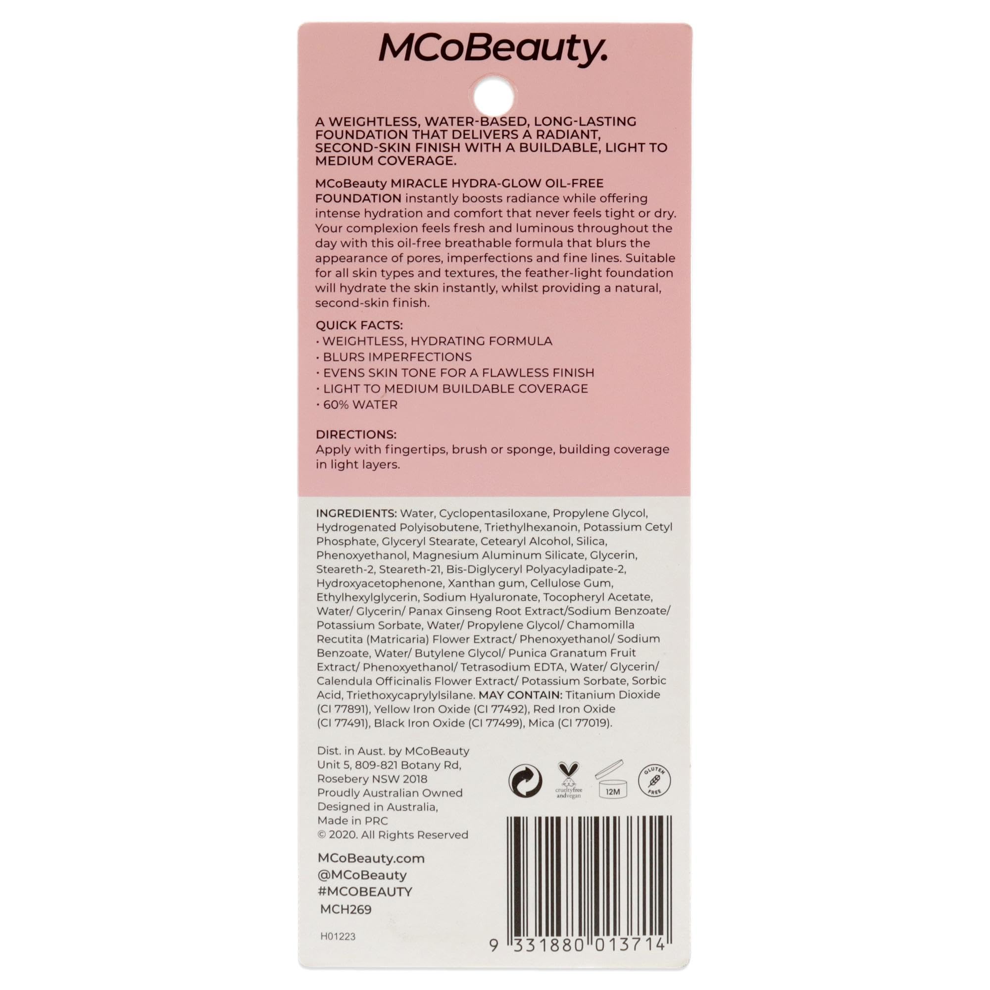 MCoBeauty Oil-Free Water-Based Foundation - Light to Medium Coverage, Natural Satin Finish for Radiant Skin - Light Beige (1 Oz) | Perfect for Daily Wear, Special Occasions & Photography Makeup
