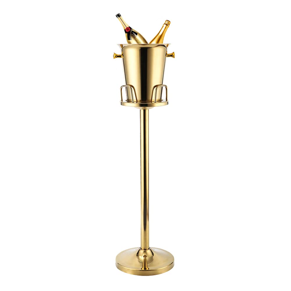 Premium Titanium Gold Ice Bucket with Stand - Stainless Steel Drink Cooler & Beverage Tub for Cocktails, Beer, Wine - Perfect for Bars, KTV, Clubs, Parties, Weddings & Home Entertaining (US Stock)