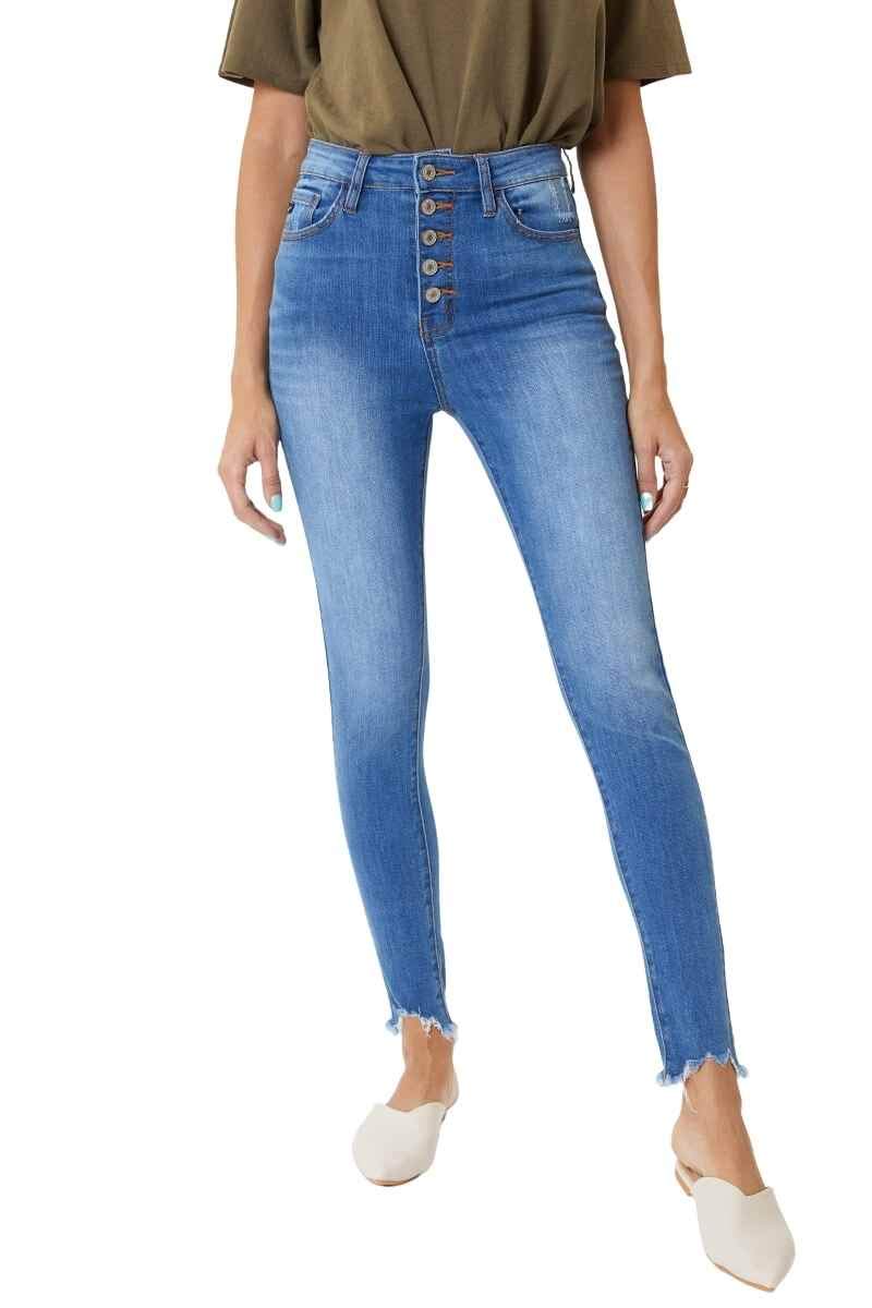 Kan Can Women's High Rise Button Fly Distressed Super Skinny Jeans - Stretch Denim Pants for Casual Wear, Night Out & Everyday Fashion