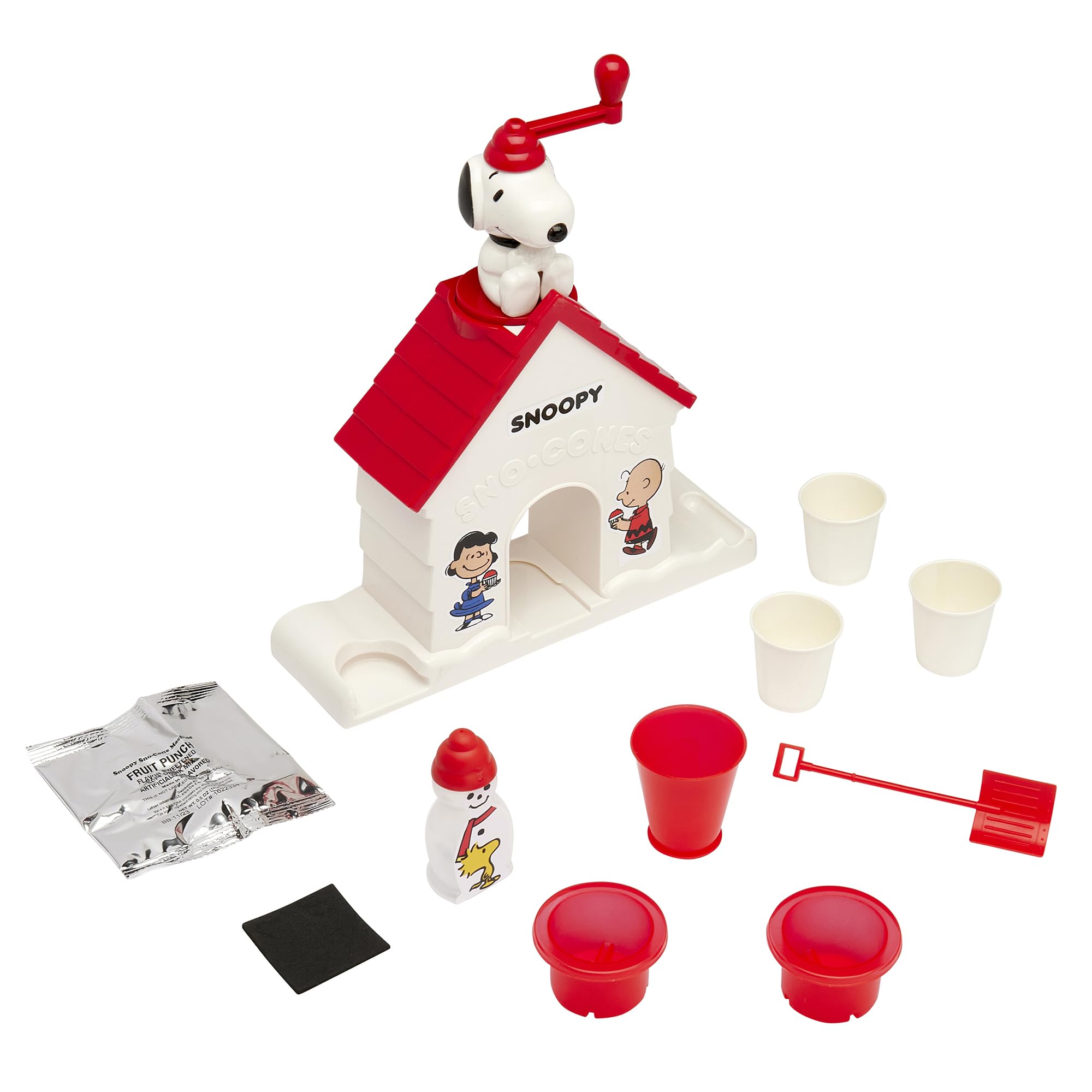 **Snoopy Snow Cone Maker Machine - Shaved Ice Maker with Fruit Punch Flavor Packets - Fun Snoopy House Design - Perfect for Kids Parties, Summer Treats & Family Gatherings - Ages 6+ (White)**