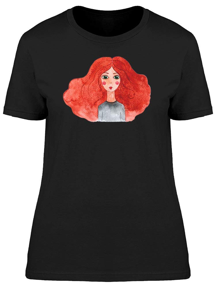 Watercolor Red Hair Fashion Girl T-Shirt for Women - Stylish Casual Wear for Everyday Outfits & Street Fashion