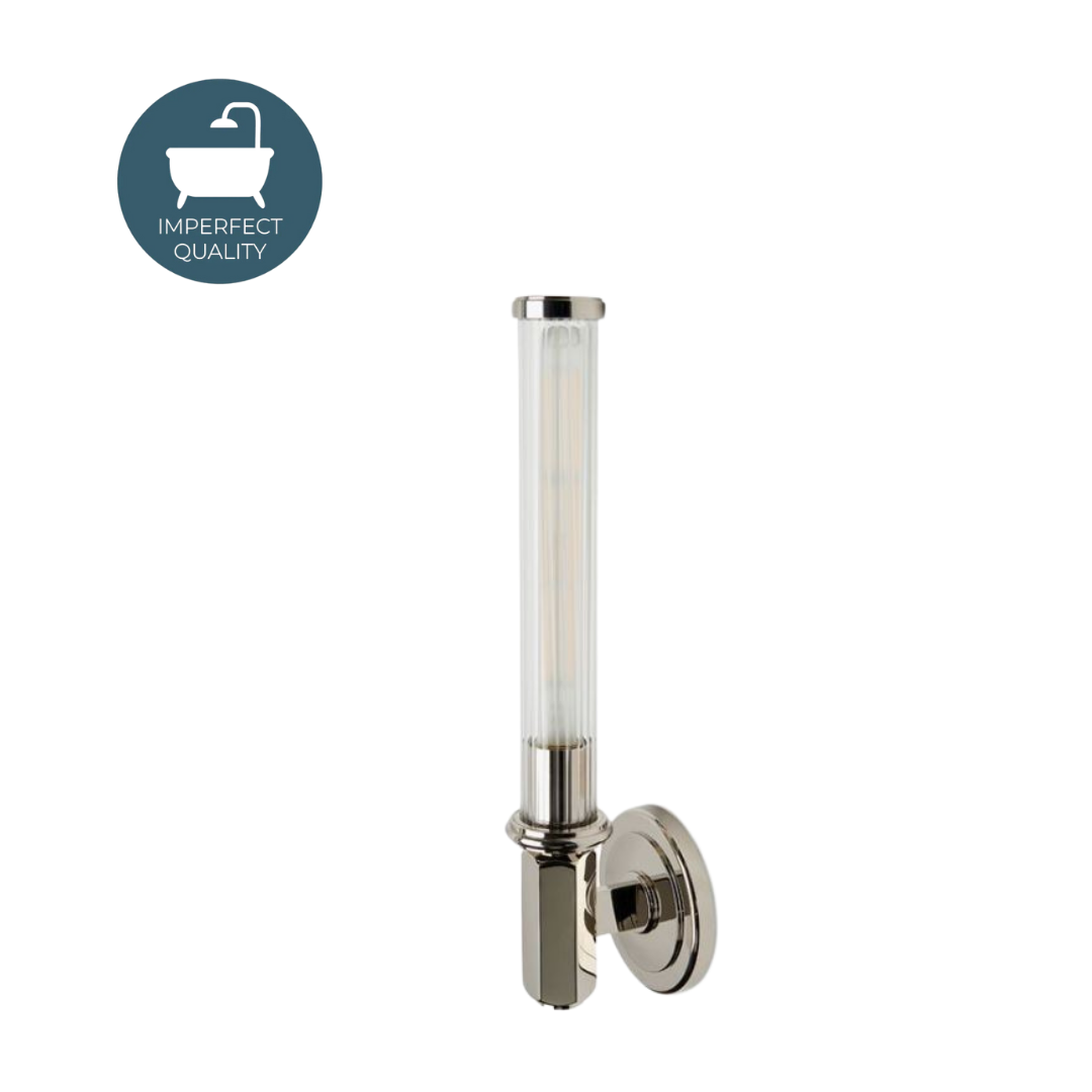 Nickel Wall Mounted Single Sconce with Fluted Glass Shade - Waterworks Regulator - Perfect for Bedroom, Hallway, and Entryway Lighting