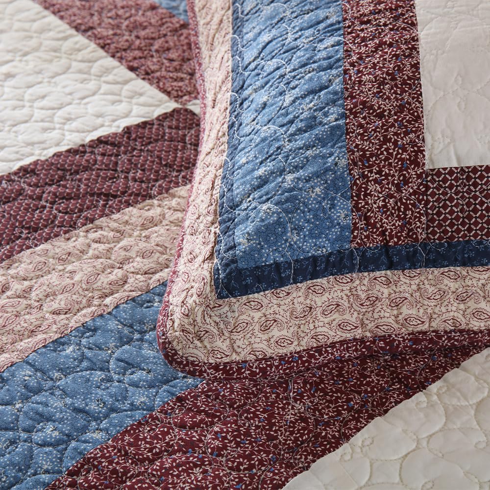 3-Piece Cotton Reversible Quilt Set - All Season King Size Bedspread with Mediterranean Star Pattern for Boys | Soft & Breathable Bedding for Kids' Room, Guest Bed, Dorm