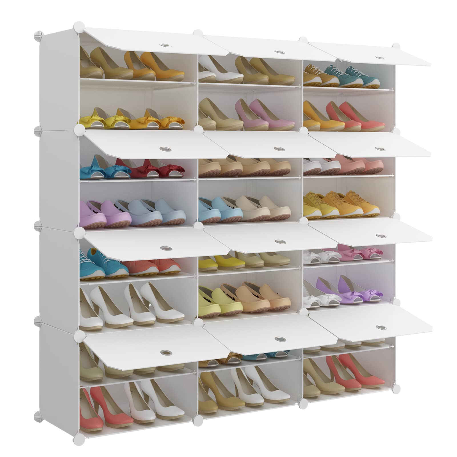 MAGINELS 48-Pair Expandable Shoe Rack Organizer - Free Standing Stackable Shoe Storage Cabinet for Entryway, Hallway & Closet - Space Saving Shoe Shelf for Sneakers, Boots & Sandals - Perfect for Small Apartments & Home Organization (White)