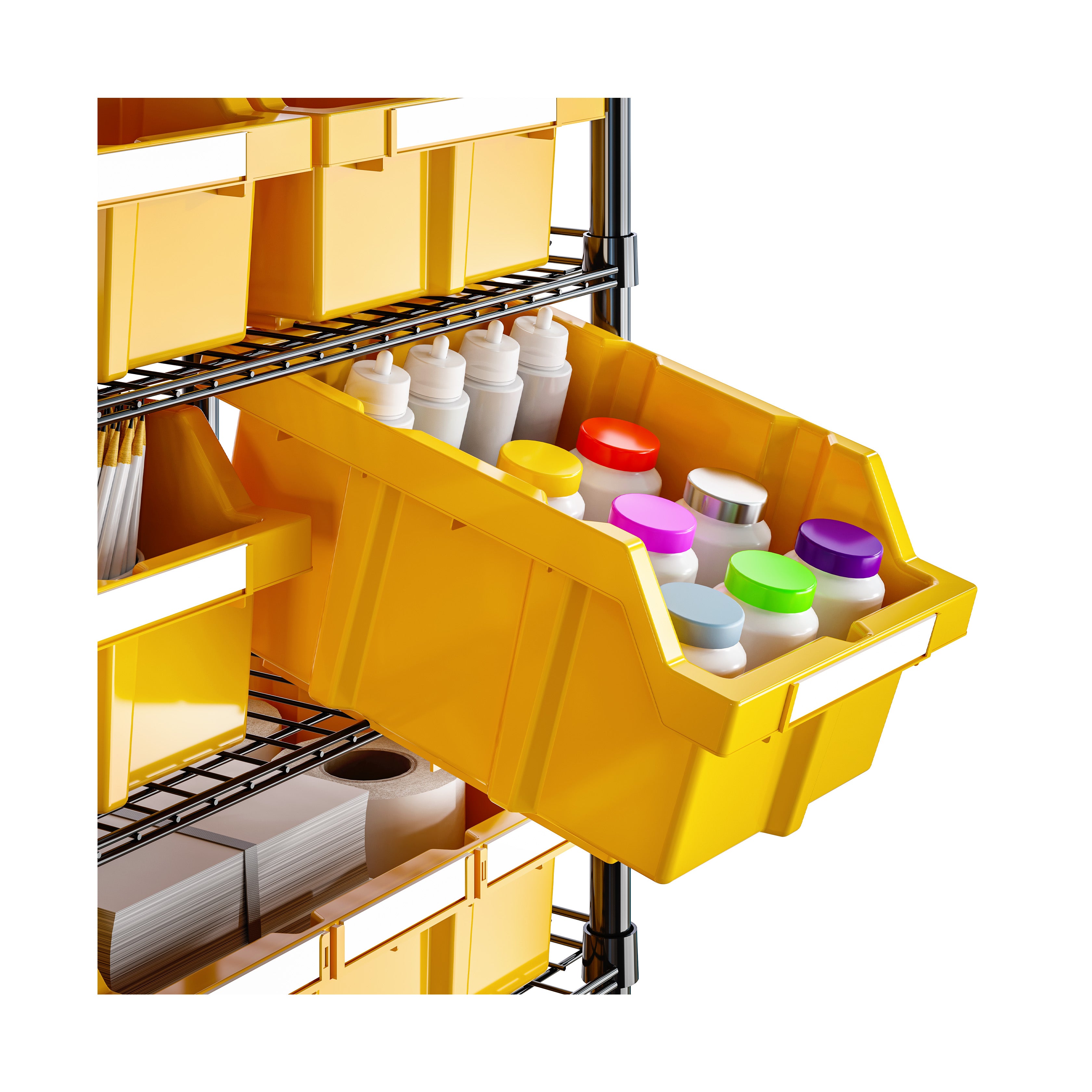 8-Tier NSF 24-Bin Commercial Kitchen Storage Rack - Heavy Duty Yellow Wire Shelving Unit for Restaurant, Bakery, or Grocery Store Organization