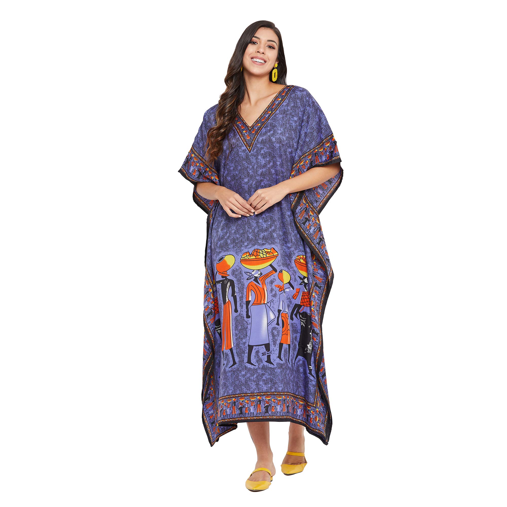 Gypsie Blu Women's Plus Size Kaftan Dress - Flowy Kimono Style Polyester Maxi Dress for Evening & Casual Wear | Beach Cover Up, Lounge Wear, Summer Vacation Outfit