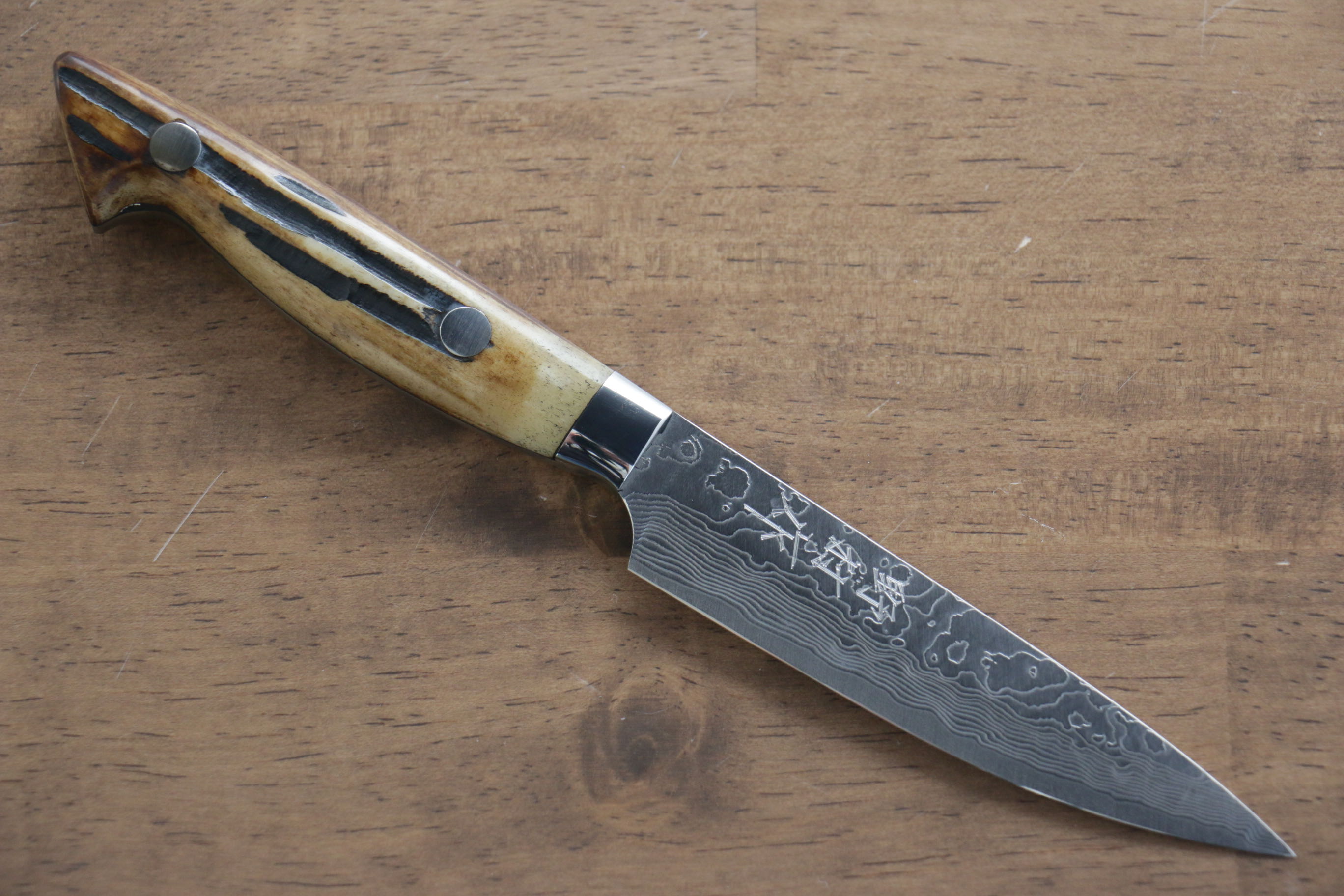 Premium VG10 Damascus Steel Petty Utility Knife 100mm - Japanese Kitchen Knife with Yellow Cow Bone Handle for Slicing, Peeling & Precision Cutting