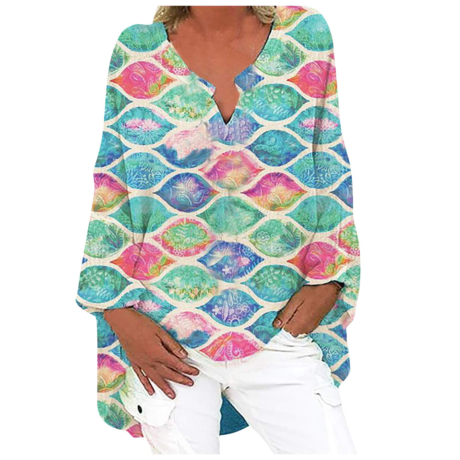 Women's Floral Printed Tunic Tops - Long Sleeve V-Neck Blouses for Casual & Dressy Occasions | Perfect for Office Wear, Date Nights & Spring Outfits