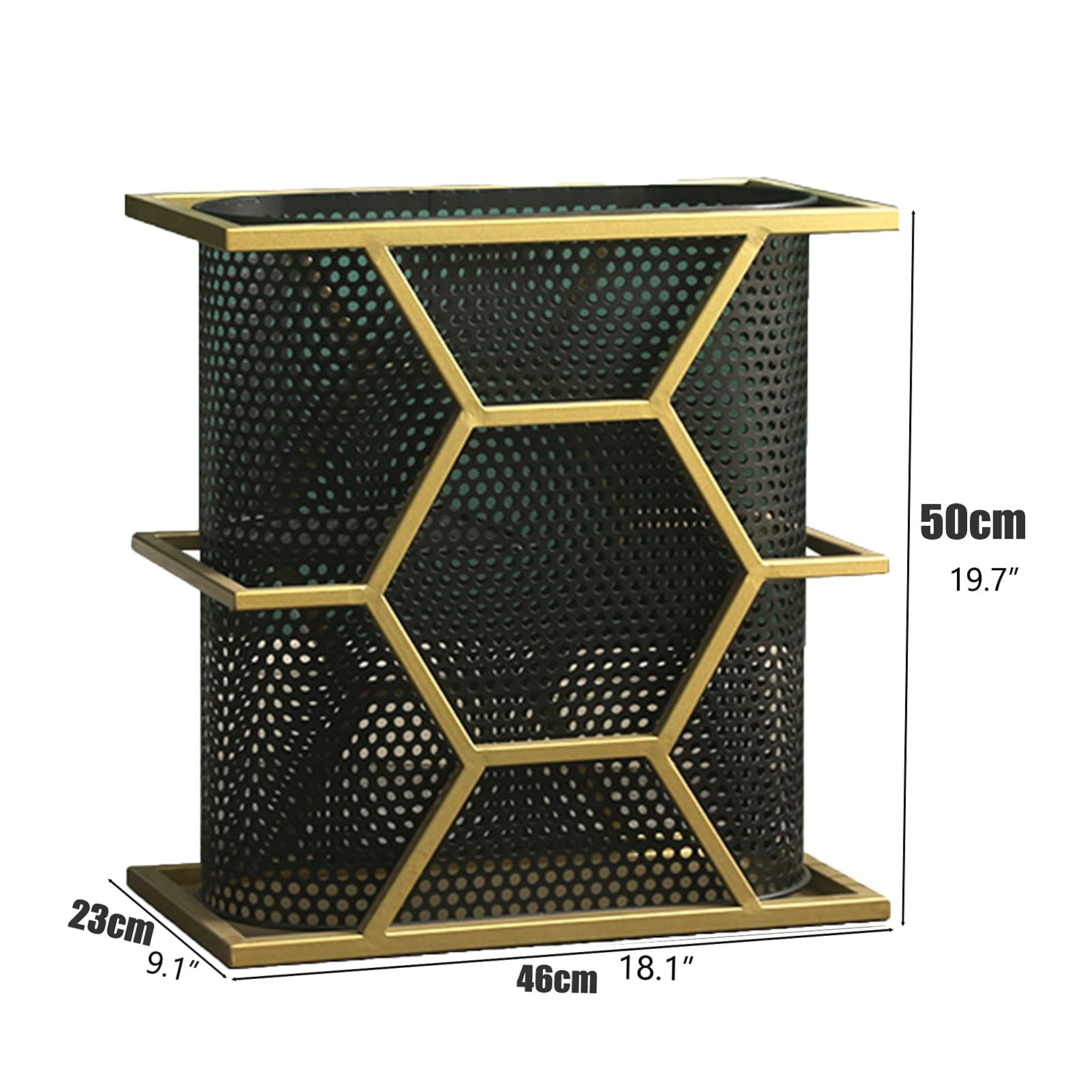 Stylish Metal Umbrella Stand Holder - Black & Gold Hotel Office Corridor Organizer - Holds 15-18 Umbrellas for Entryway & Home Decor