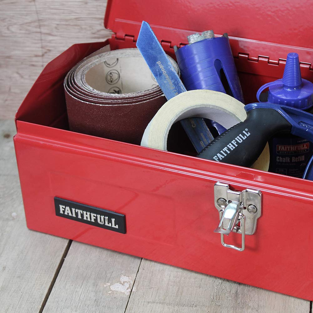 FAITBB19 19 Inch Metal Barn Tool Box - Heavy Duty Storage for Tools, Equipment & Supplies - Perfect for Farm, Garage, Workshop & Outdoor Use