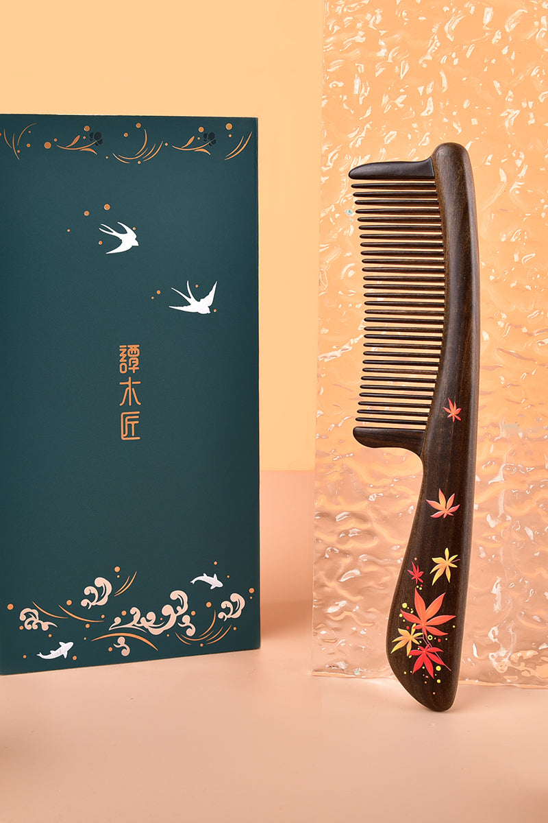 Maple Leaf Wooden Hair Comb for Women & Men - Natural Wood Wide Tooth Detangling Comb for Curly, Thick, and Long Hair - Perfect for Daily Styling, Travel, and Gifts