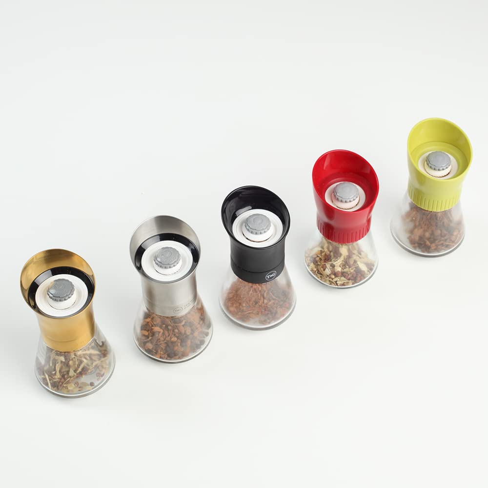Premium CrushGrind Spice Mill with Removable Glass Jar - 12.5cm Adjustable Ceramic Manual Grinder for Whole Spices, Herbs, Seeds & Chili Flakes - Perfect for Kitchen, Cooking & Gourmet Meal Prep