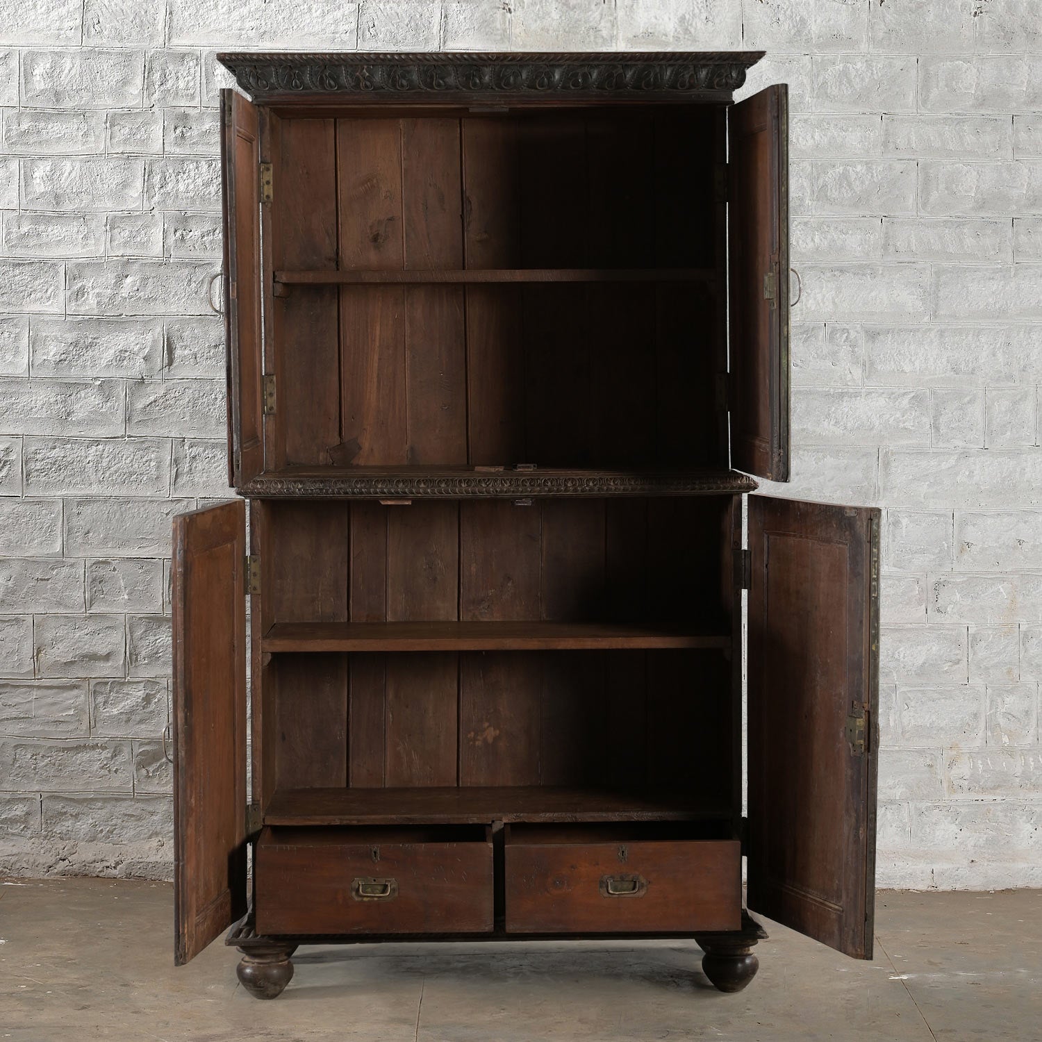 Premium Bhuv Teak 2-Part Storage Cabinet - Solid Wood Organizer for Bedroom, Living Room & Office - Stylish Home Decor Furniture with Ample Storage Space