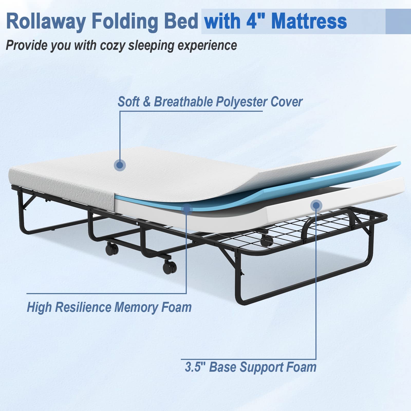 Giantex Twin Size Folding Bed with Memory Foam Mattress - Portable Foldable Guest Bed with Sturdy Metal Frame, 75