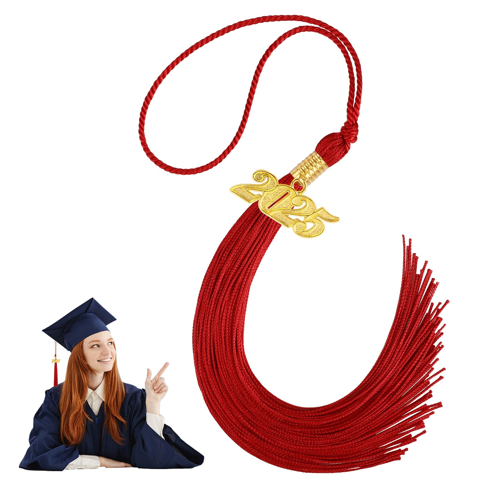 2025 Graduation Cap Tassels - Red & Gold Tassel Charms for Graduation Hats | Perfect Graduation Gifts for Class of 2025 | Grad Cap Decorations & Commencement Accessories | Ideal for High School & College Graduation Ceremonies