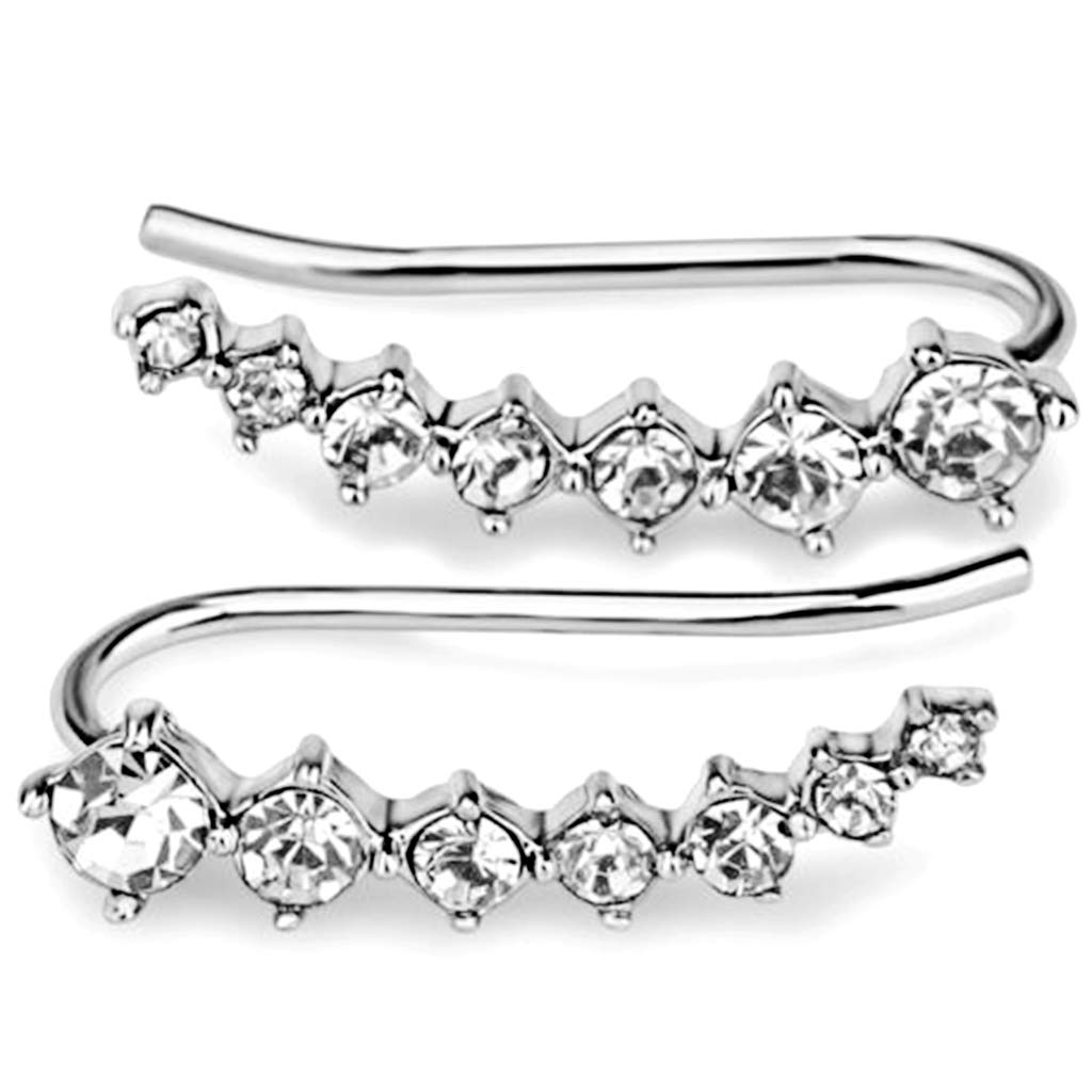 Elegant Silver & Rose Gold Plated Cubic Zirconia Climber Wrap Cuff Earrings for Women - Perfect for Weddings, Parties & Date Nights
