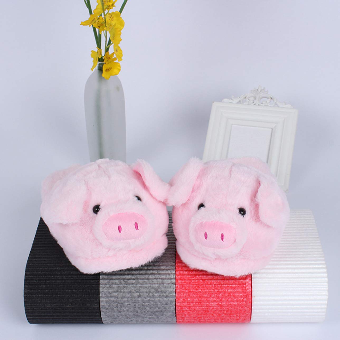 LANFIRE Cozy Pig Slippers - Soft Plush Animal House Shoes for Women & Men - Warm Cotton Indoor/Outdoor Slippers for Home, Winter & Gifts