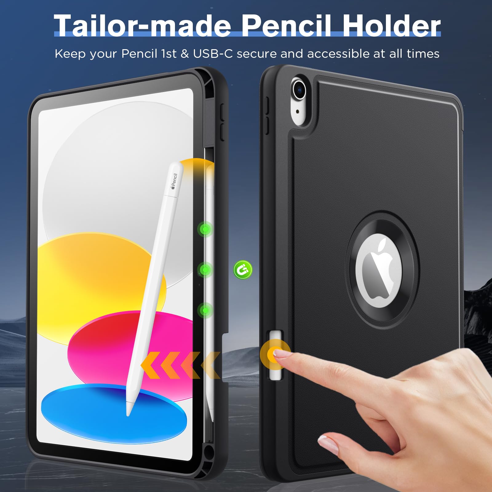 MoKo iPad 11th Gen (2025) & 10th Gen (2022) Case - 11-inch/10.9-inch Protective Trifold Cover with Pencil Holder, Soft TPU Back, Auto Wake/Sleep - Perfect for Work, School & Travel - Black
