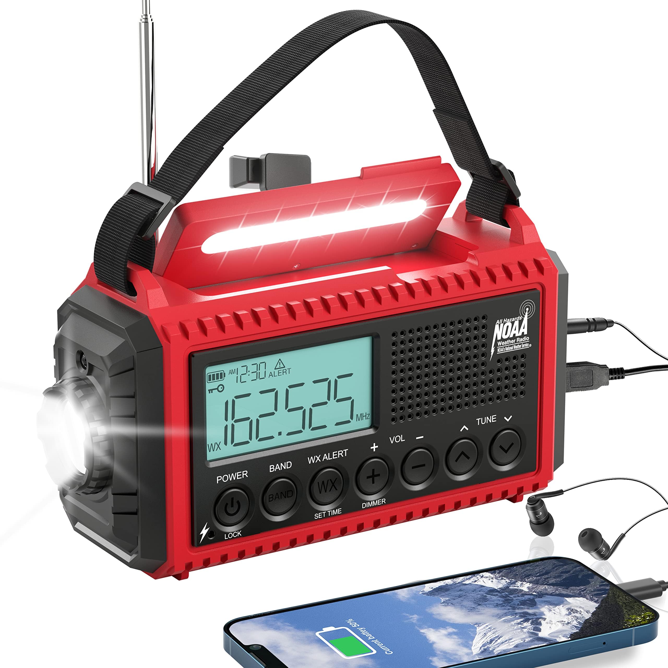 Solar Emergency Radio with Hand Crank & 5000mAh Power - 5-Way Powered AM/FM/NOAA Weather Radio with Auto Alert, USB Phone Charger, Flashlight & Reading Lamp - Perfect for Outdoor Camping, Hiking, Survival Kits & Home Emergency Preparedness