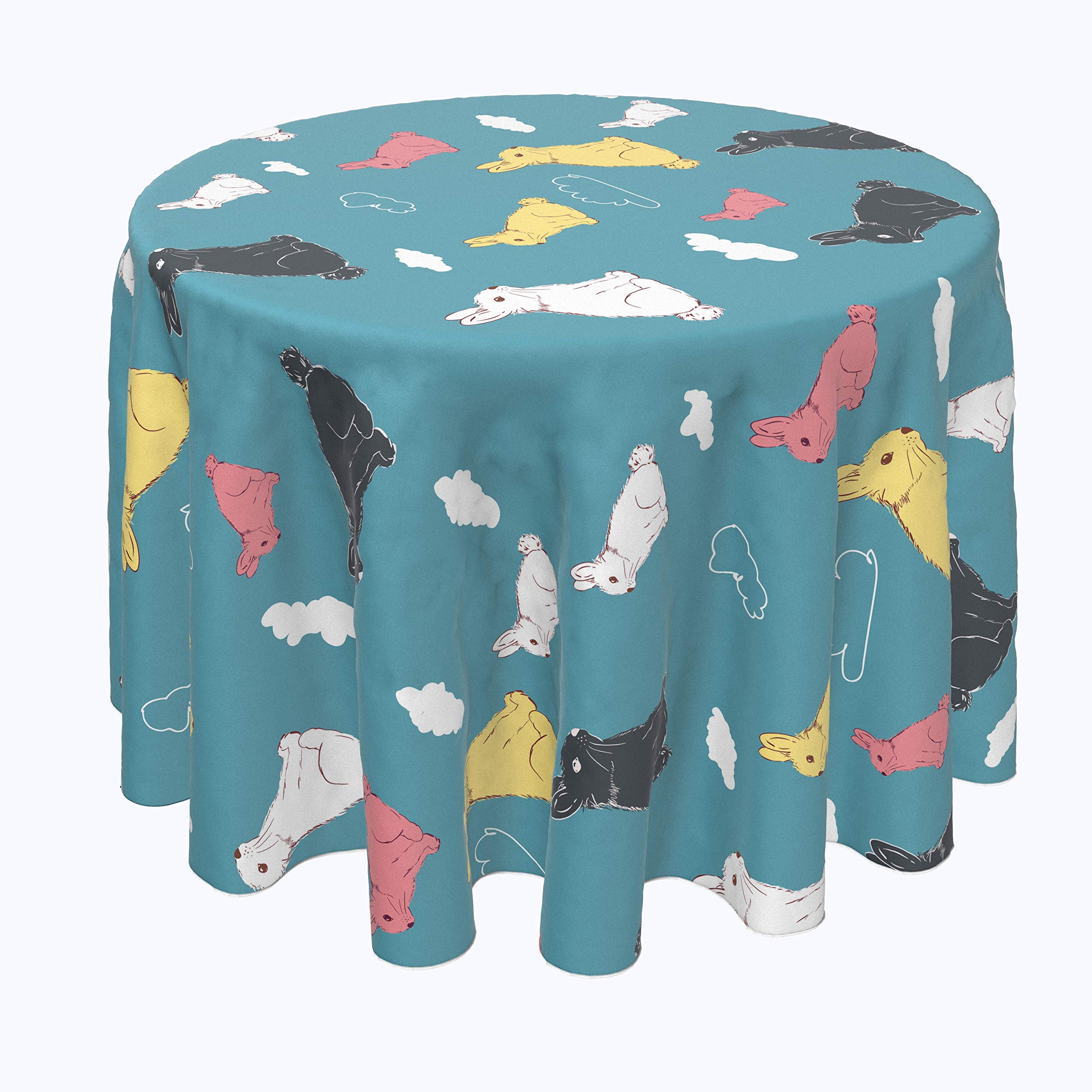 Machine Washable 100% Milliken Polyester Tablecloths, Table Runners & Napkins - Bunny in The Clouds Design (90